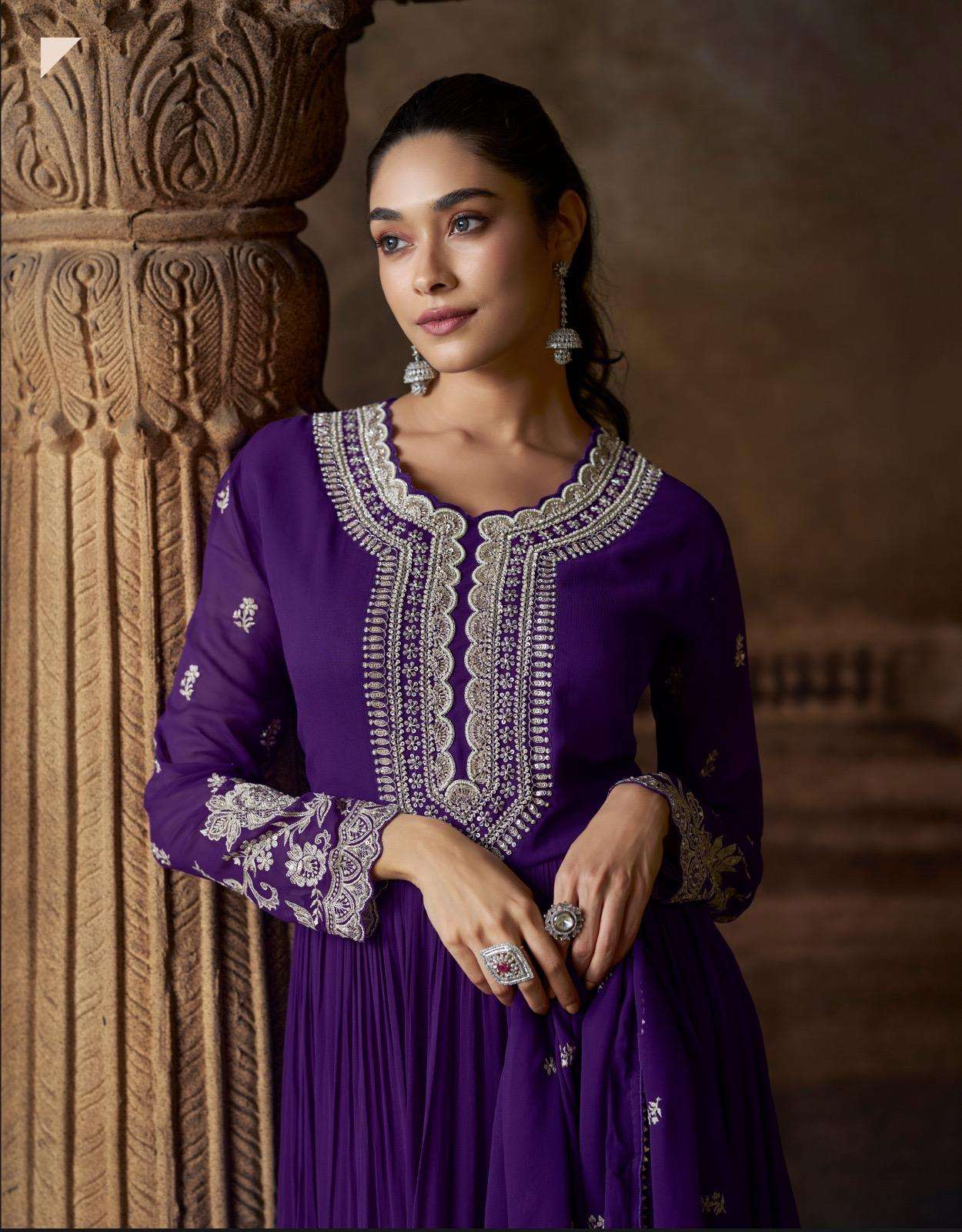 SAADGI BY SAYURI DESIGNER IN REAL GEROGETTE GOWN WITH FRONT AND BACK EMBROIDERED WORK 