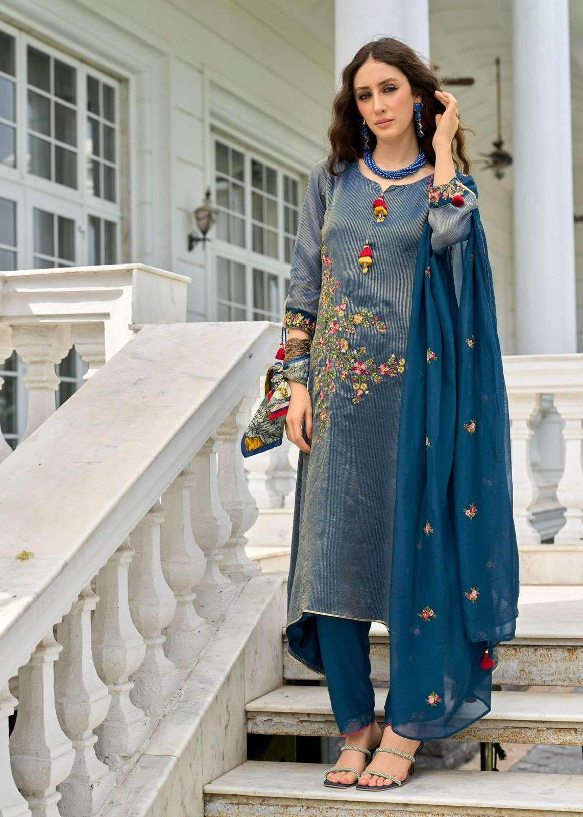 SAHELI BY PRM INDIA IN PURE RUSSIAN SILK JEQUARD WITH EMRODARY & HAND WORK 