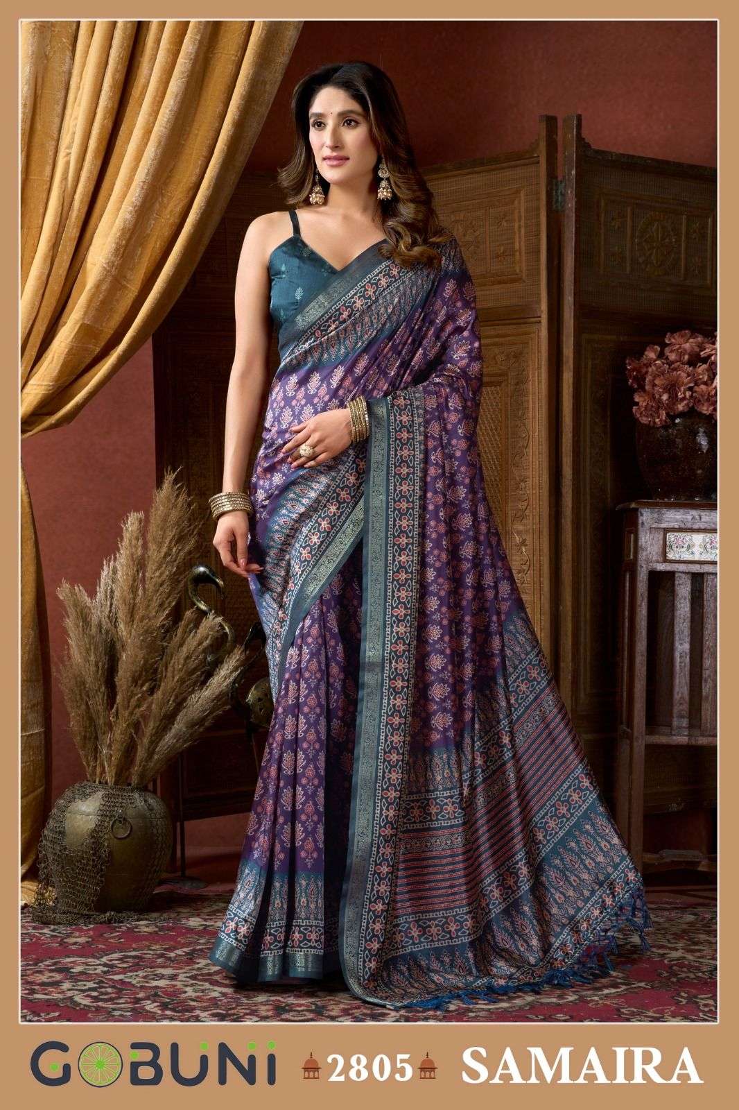 SAMAIRA BY GOBUNI IN CLUSTER DIGITAL SAREE WITH JACQUARD BORDER & JHALLAR 