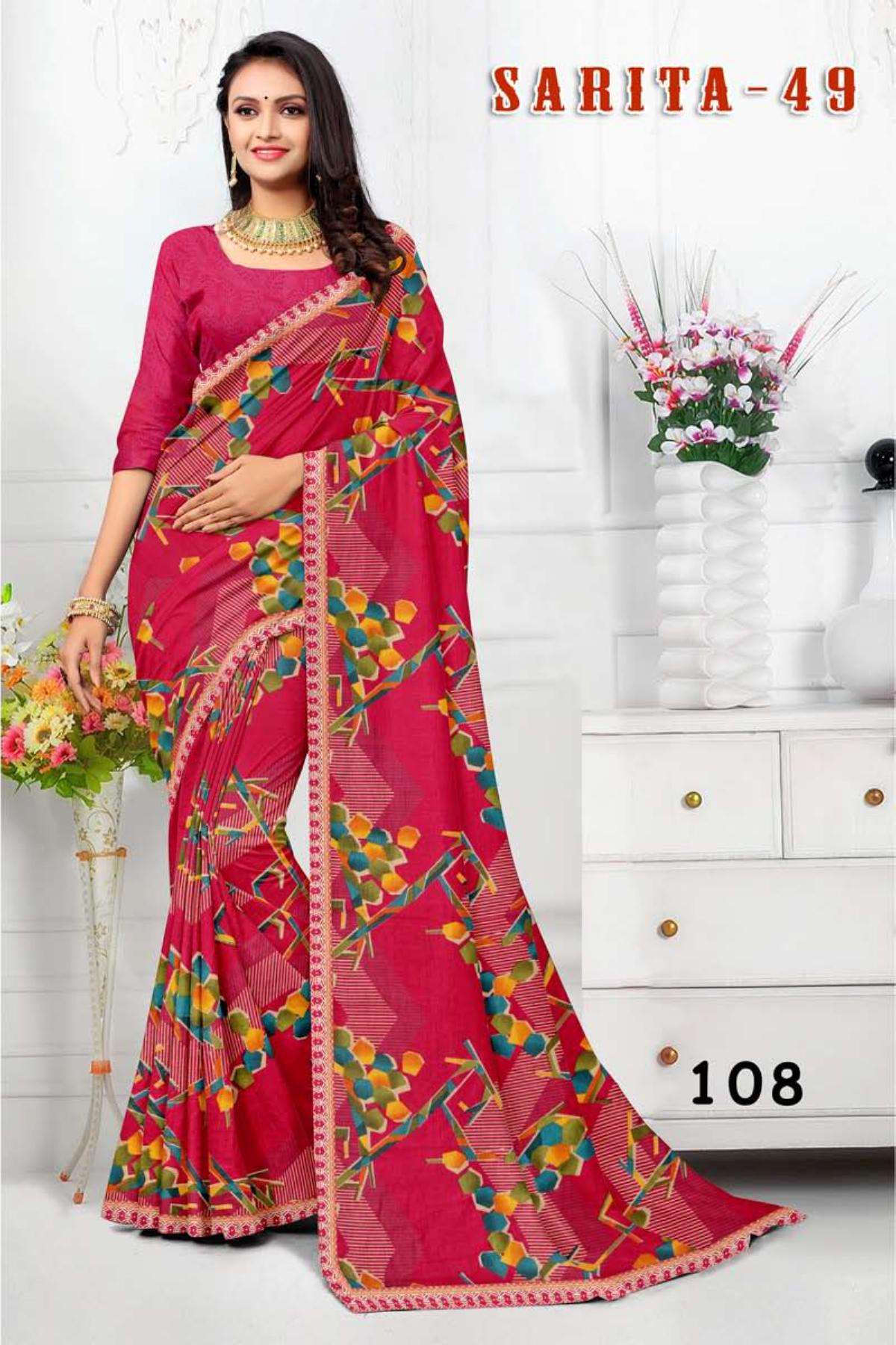 SARITA-49 BY TEXOFAB IN RANIAL GEORGETTE ALL OVER PRINTED SAREE WITH BORDER 