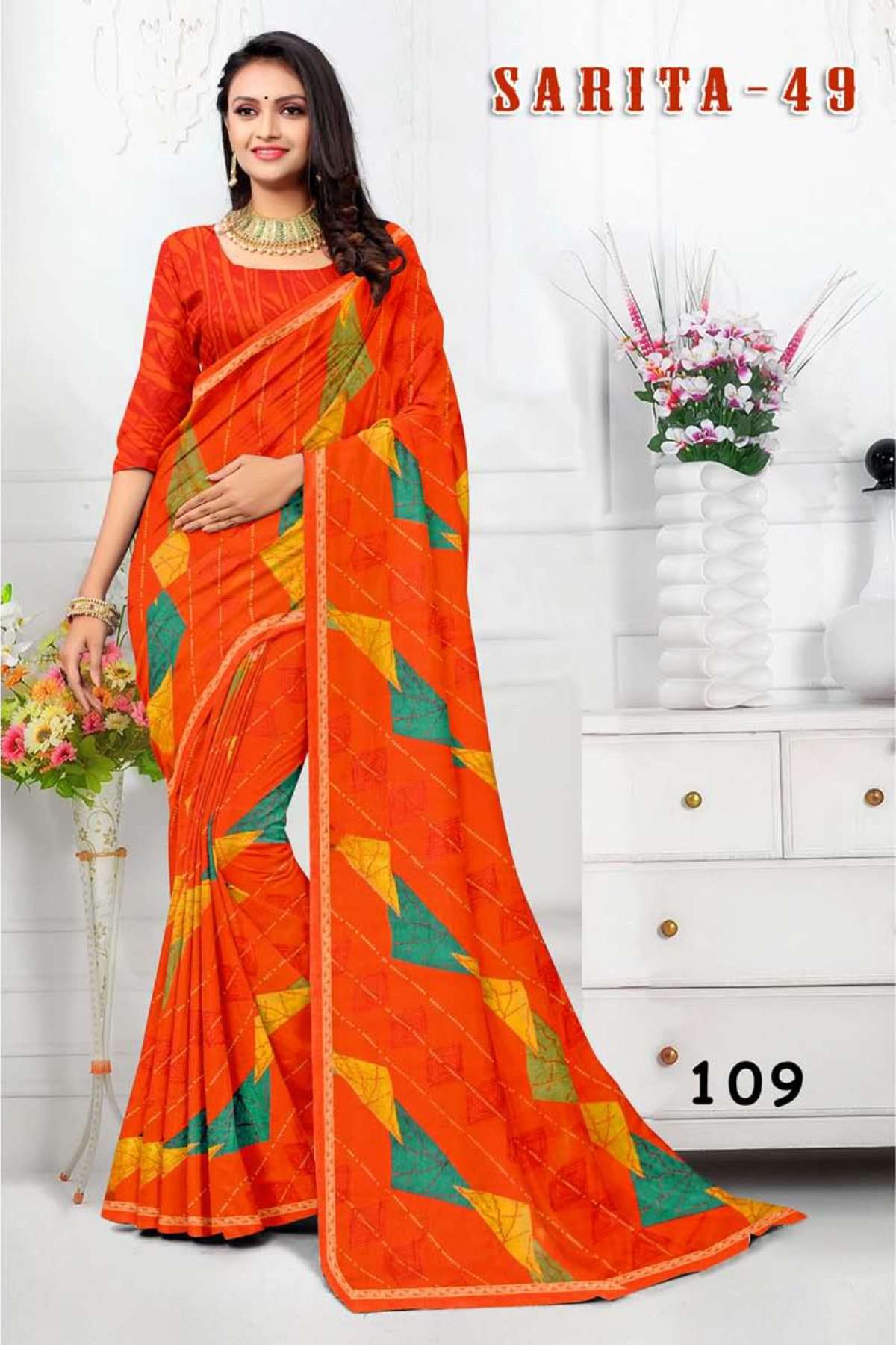 SARITA-49 BY TEXOFAB IN RANIAL GEORGETTE ALL OVER PRINTED SAREE WITH BORDER 