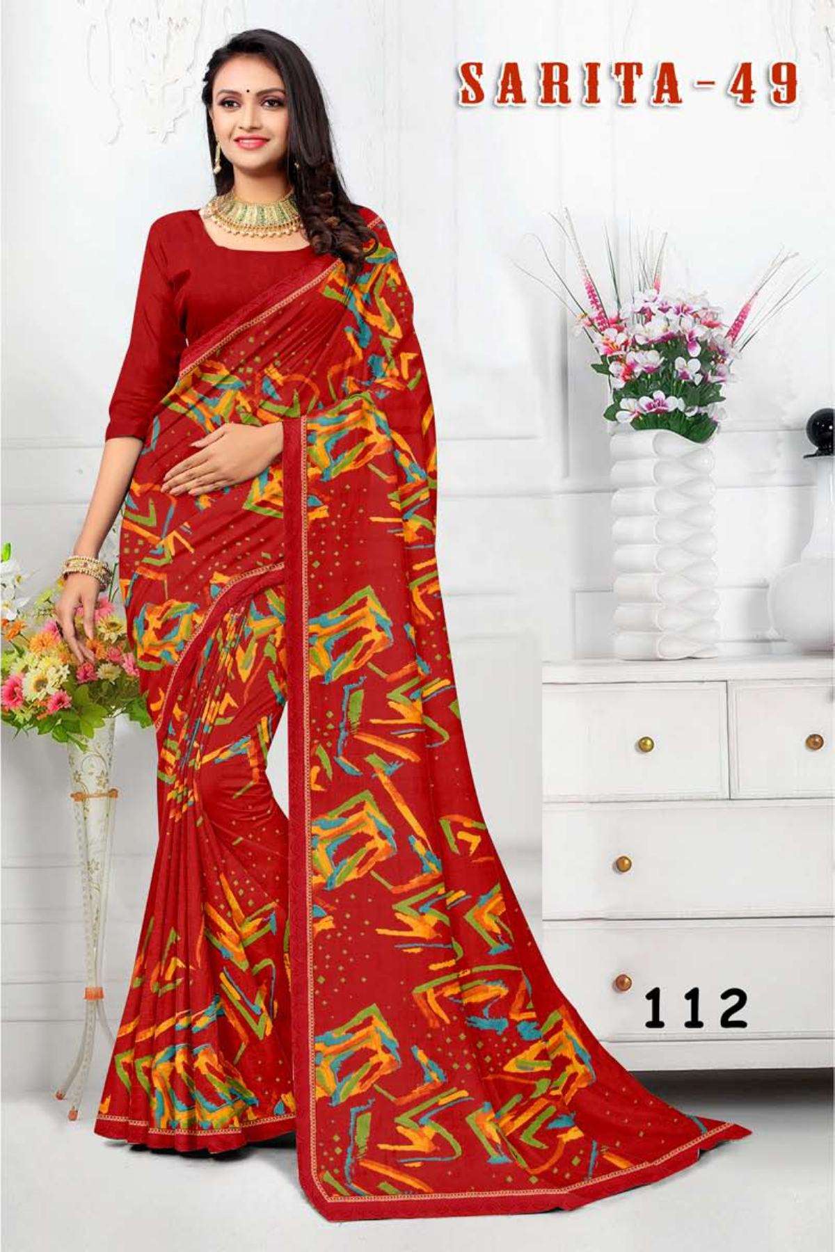 SARITA-49 BY TEXOFAB IN RANIAL GEORGETTE ALL OVER PRINTED SAREE WITH BORDER 