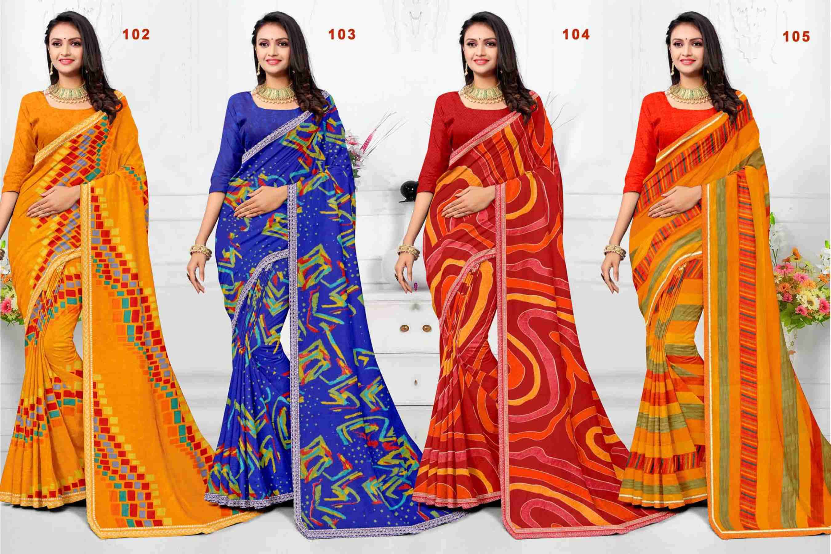 SARITA-49 BY TEXOFAB IN RANIAL GEORGETTE ALL OVER PRINTED SAREE WITH BORDER 