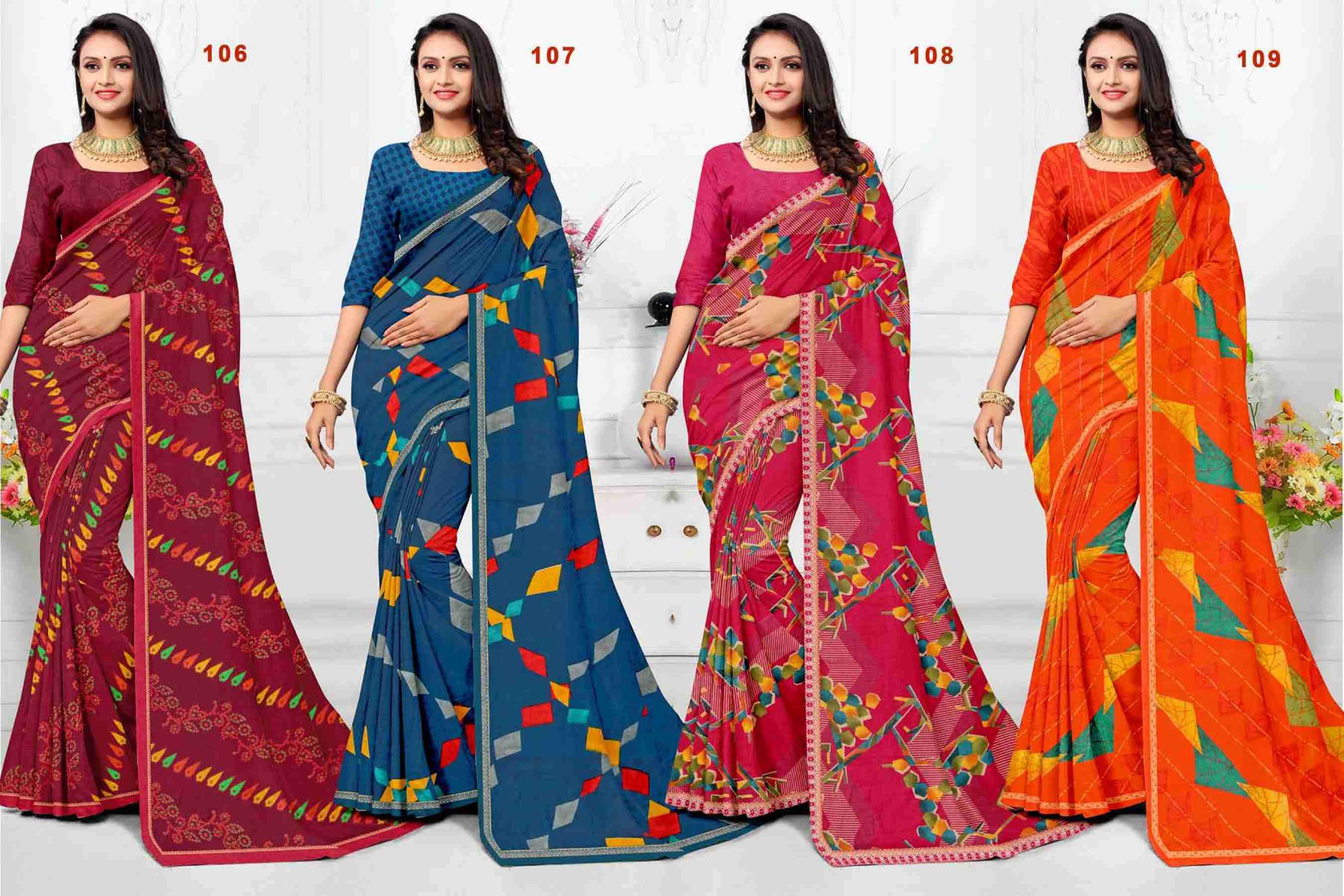 SARITA-49 BY TEXOFAB IN RANIAL GEORGETTE ALL OVER PRINTED SAREE WITH BORDER 
