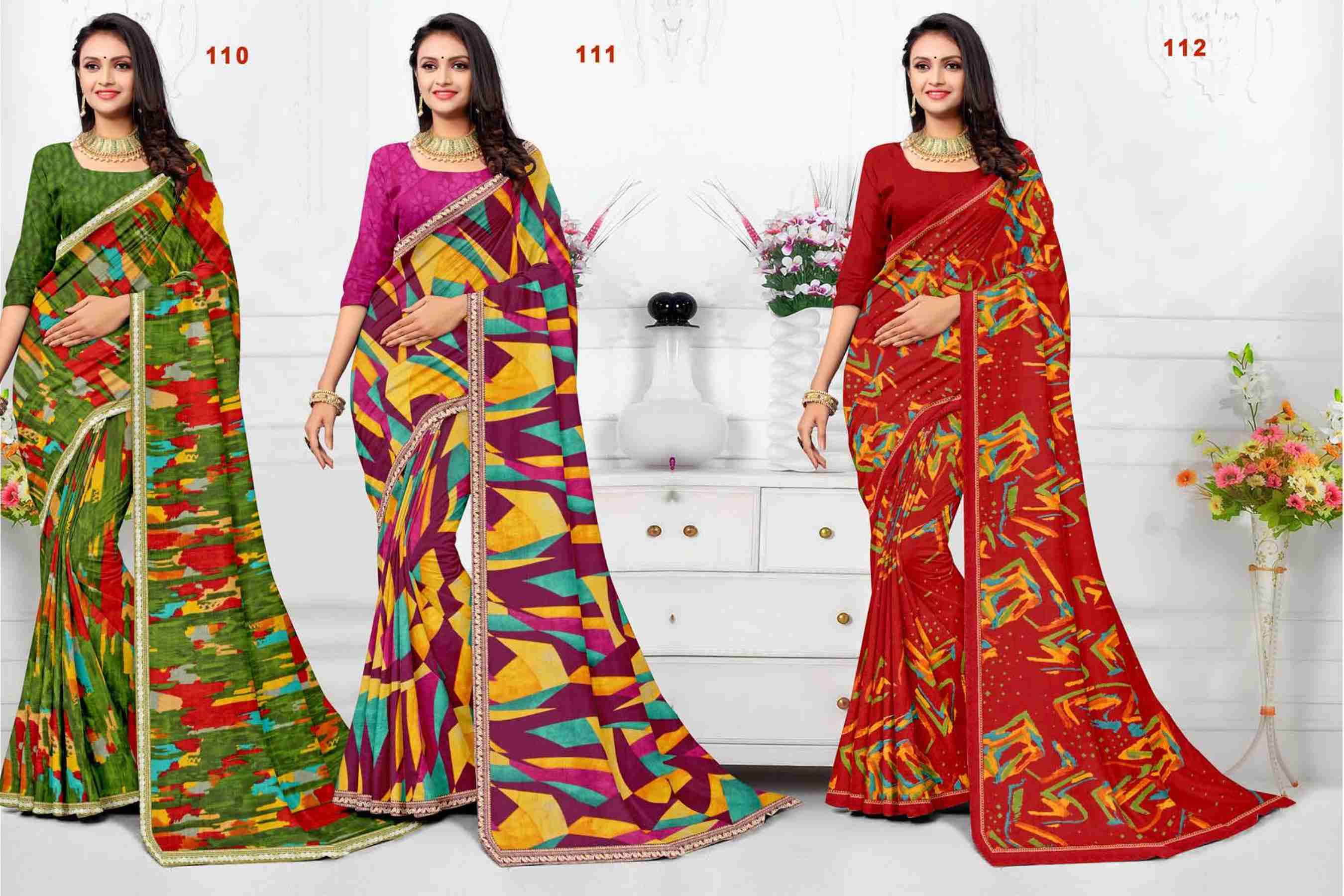 SARITA-49 BY TEXOFAB IN RANIAL GEORGETTE ALL OVER PRINTED SAREE WITH BORDER 