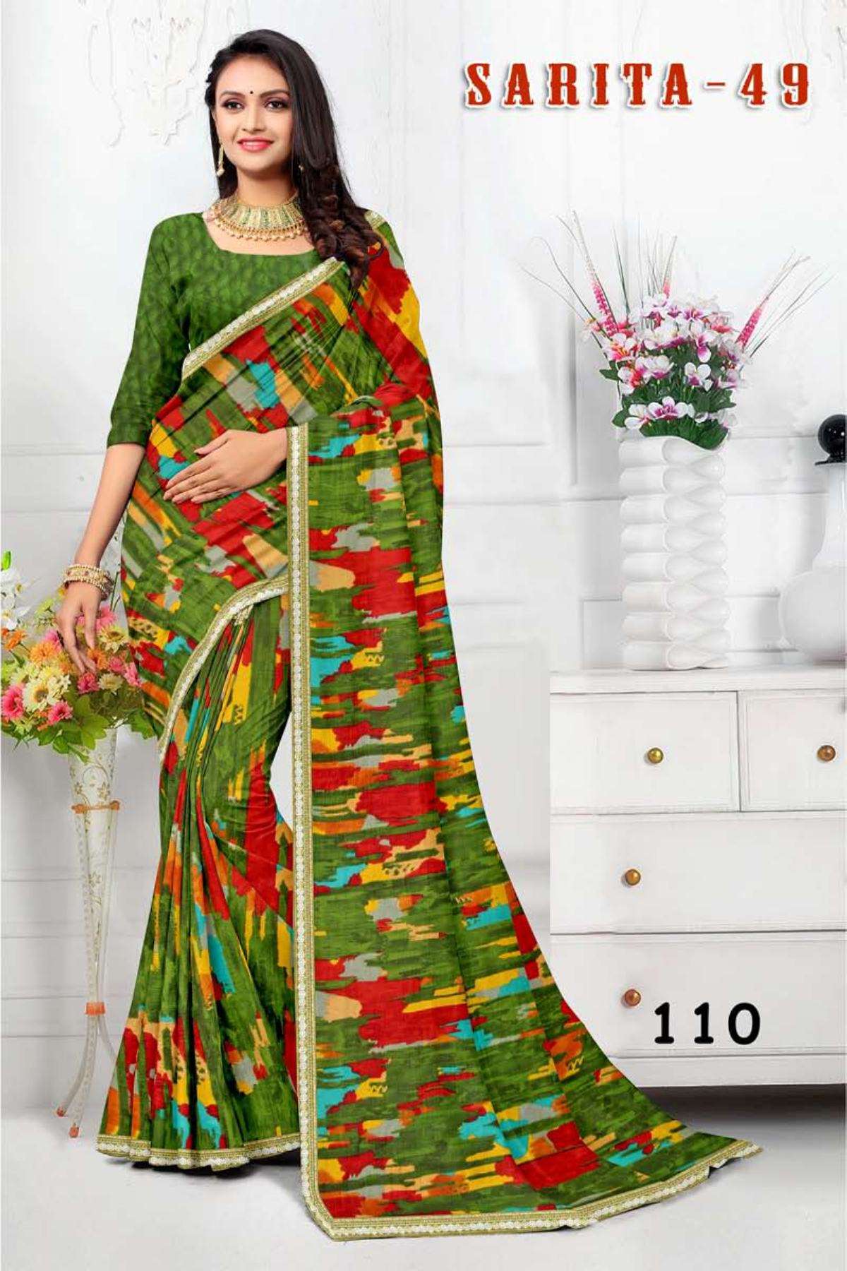 SARITA-49 BY TEXOFAB IN RANIAL GEORGETTE ALL OVER PRINTED SAREE WITH BORDER 