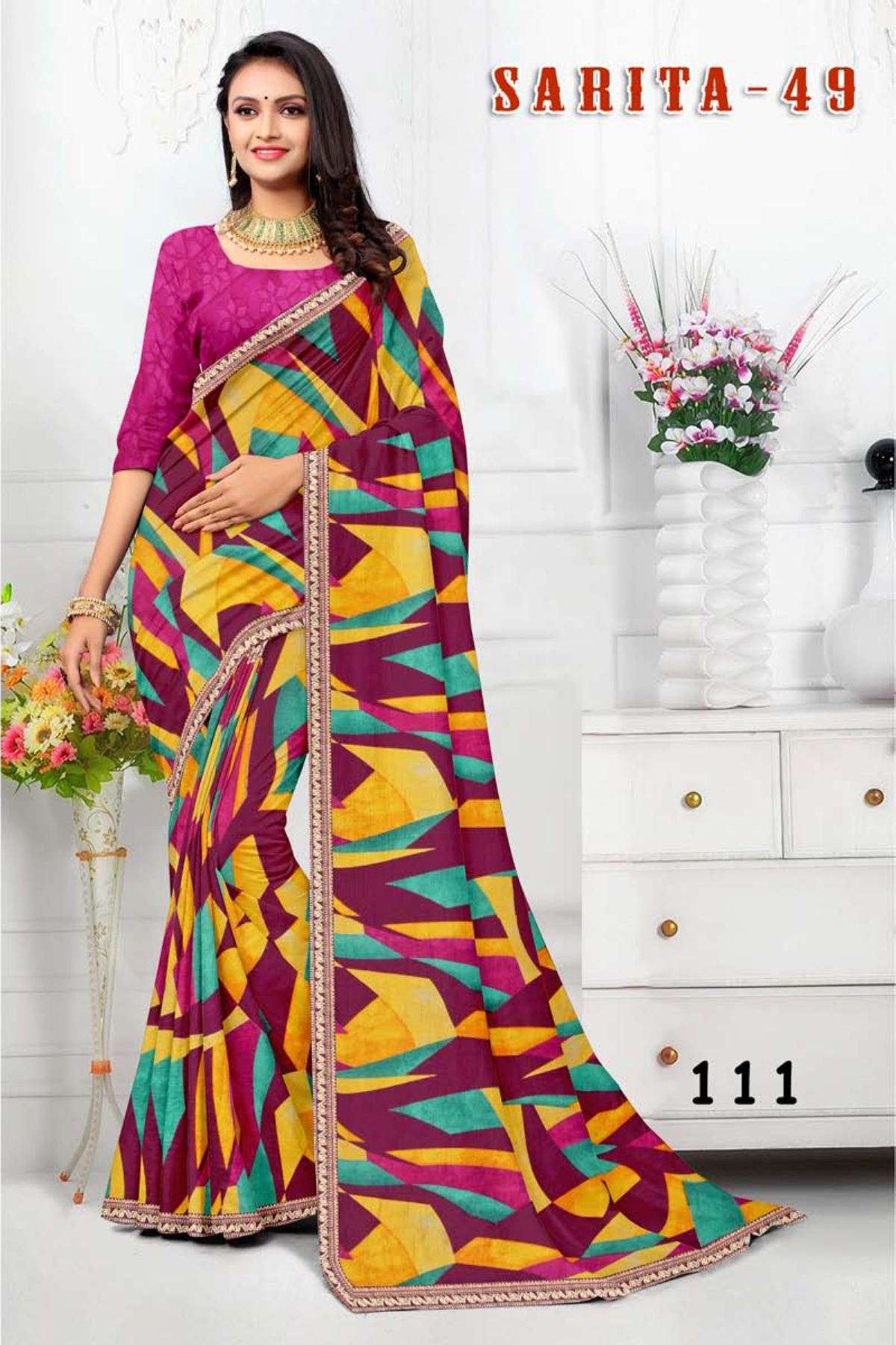 SARITA-49 BY TEXOFAB IN RANIAL GEORGETTE ALL OVER PRINTED SAREE WITH BORDER 
