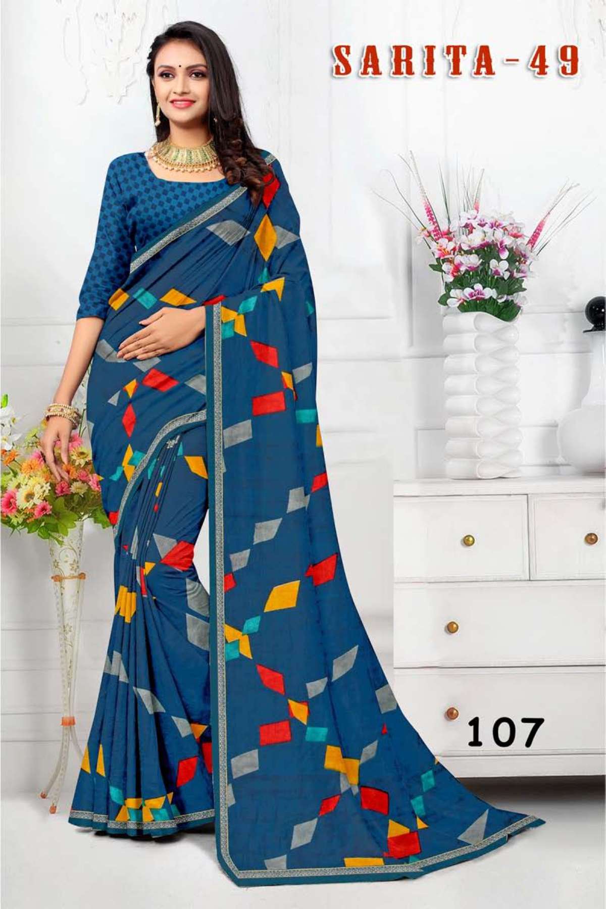 SARITA-49 BY TEXOFAB IN RANIAL GEORGETTE ALL OVER PRINTED SAREE WITH BORDER 