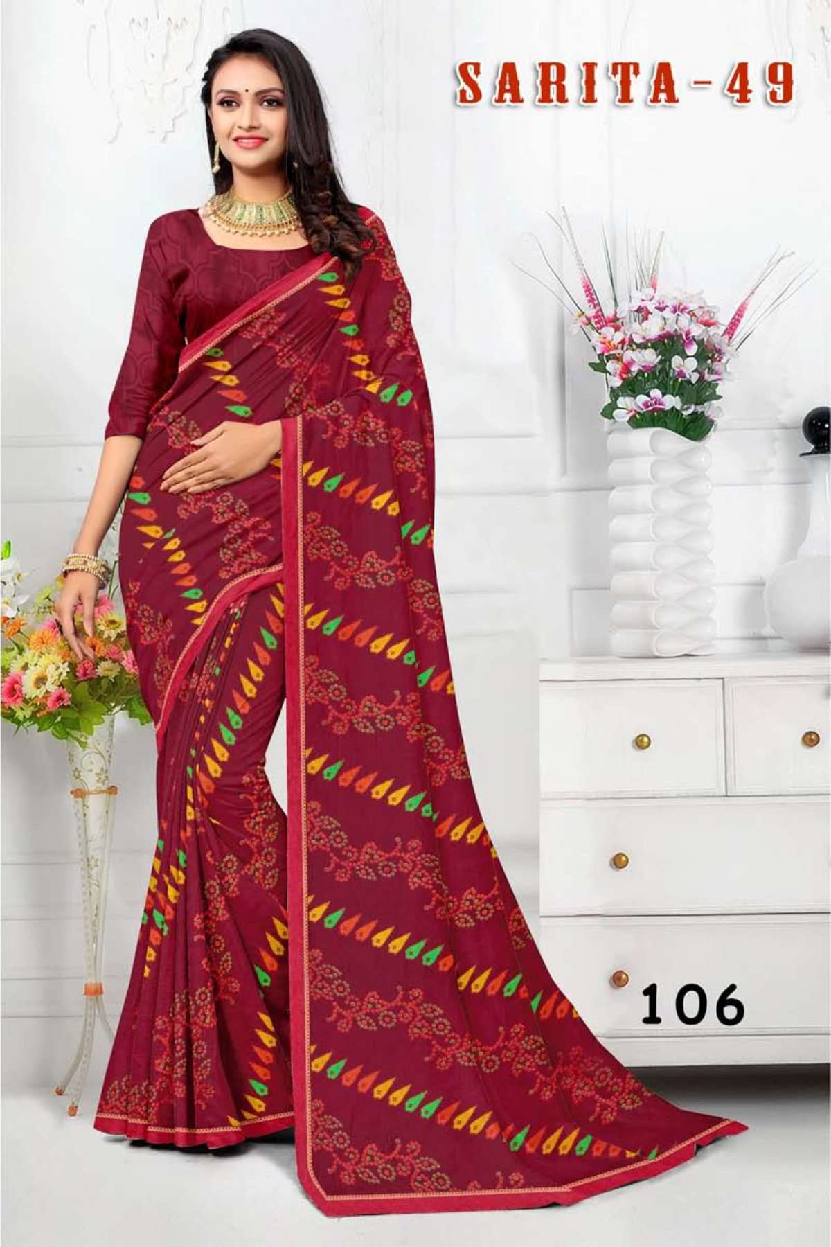 SARITA-49 BY TEXOFAB IN RANIAL GEORGETTE ALL OVER PRINTED SAREE WITH BORDER 