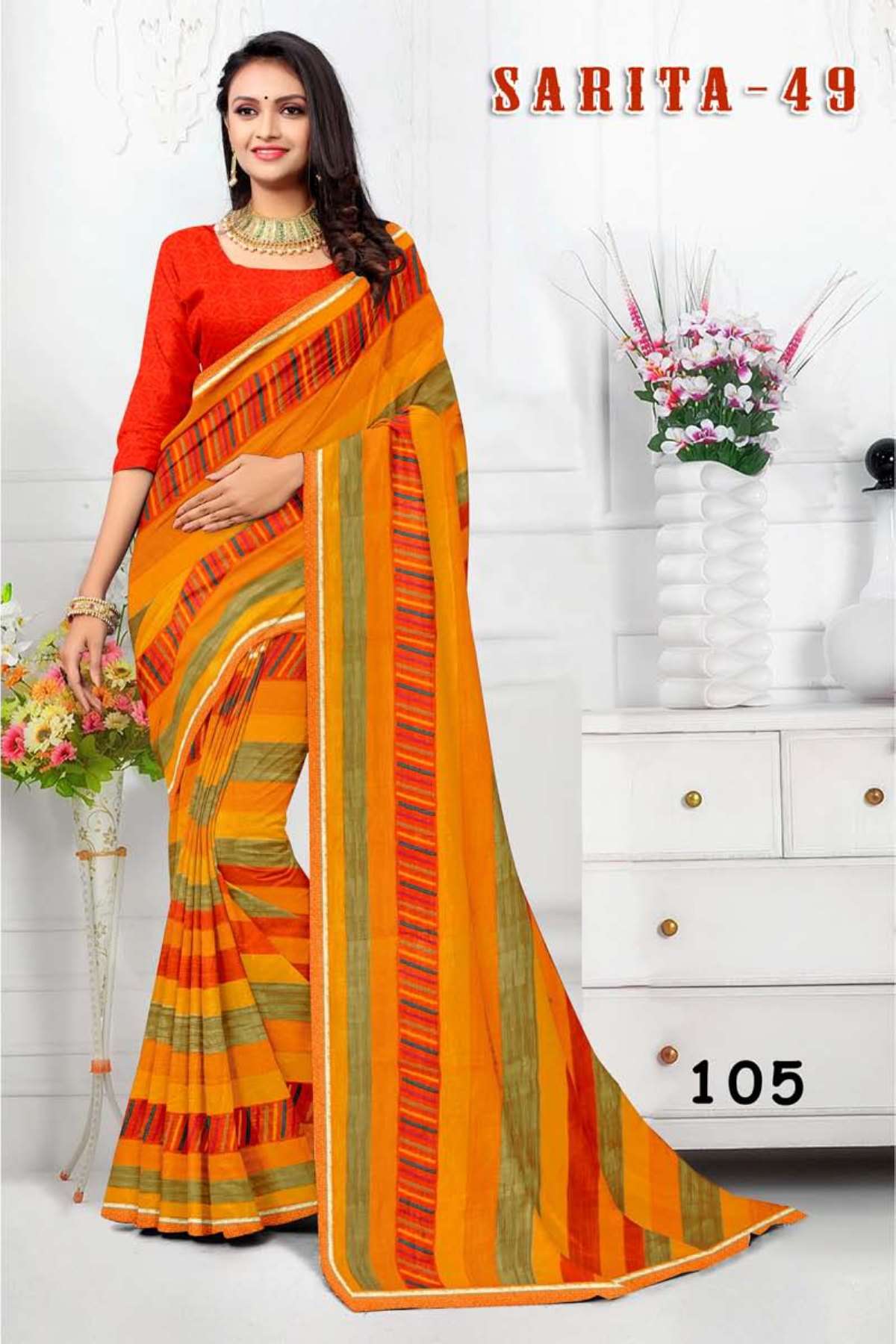 SARITA-49 BY TEXOFAB IN RANIAL GEORGETTE ALL OVER PRINTED SAREE WITH BORDER 