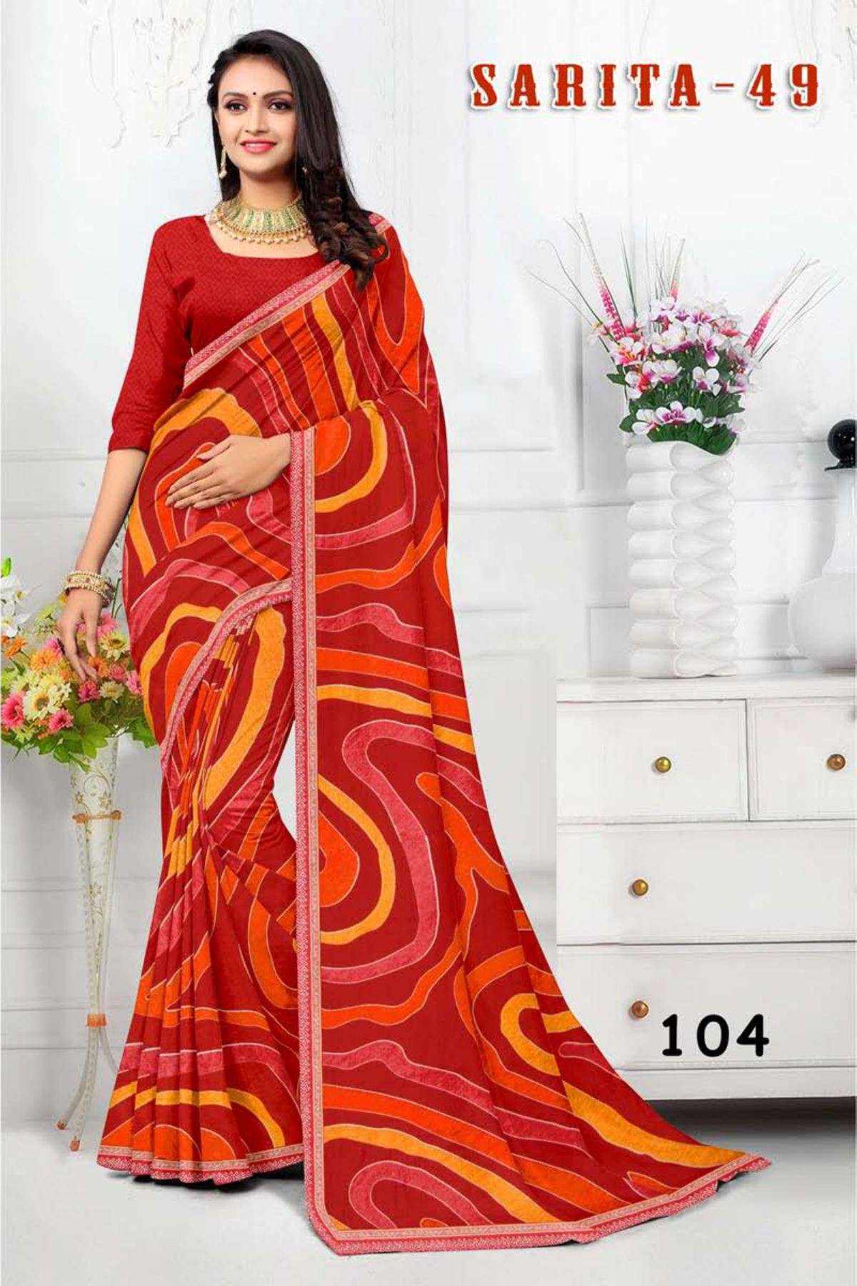 SARITA-49 BY TEXOFAB IN RANIAL GEORGETTE ALL OVER PRINTED SAREE WITH BORDER 