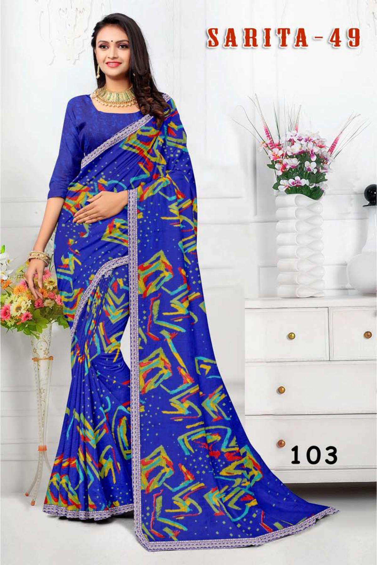 SARITA-49 BY TEXOFAB IN RANIAL GEORGETTE ALL OVER PRINTED SAREE WITH BORDER 