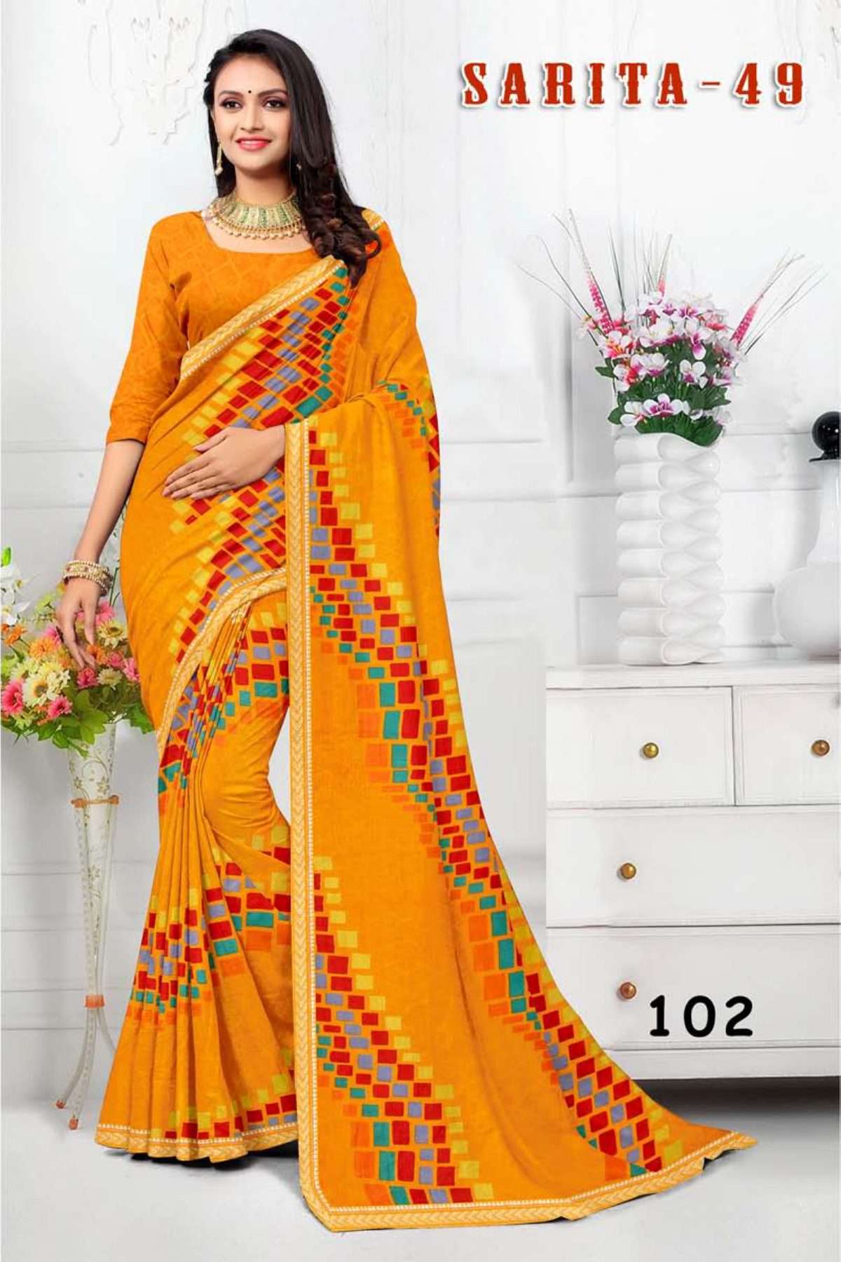 SARITA-49 BY TEXOFAB IN RANIAL GEORGETTE ALL OVER PRINTED SAREE WITH BORDER 