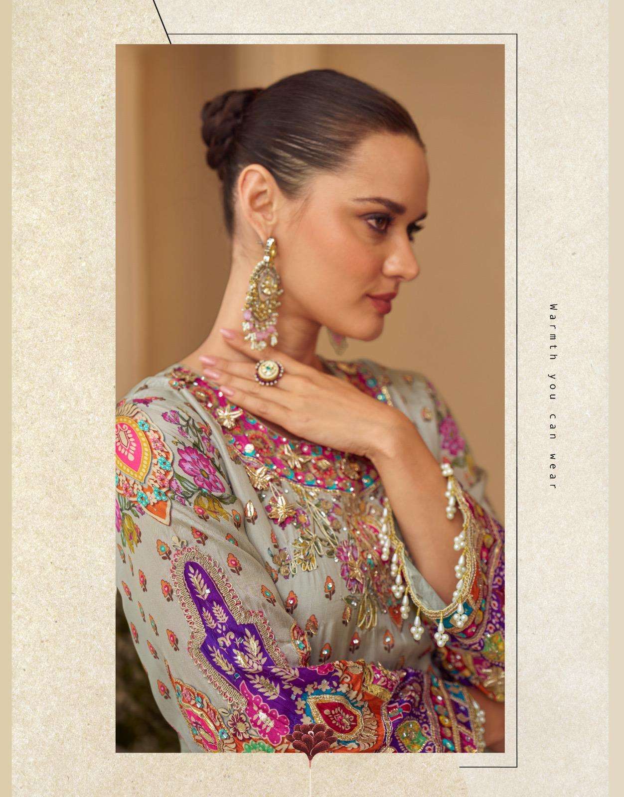 SARTHI BY SAYURI DESIGNER LATEST TRENDY NATURAL CREP PRINTED TOP AND PLAZZO GOTA PATTI 