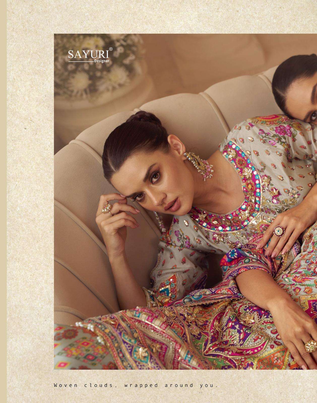 SARTHI BY SAYURI DESIGNER LATEST TRENDY NATURAL CREP PRINTED TOP AND PLAZZO GOTA PATTI 