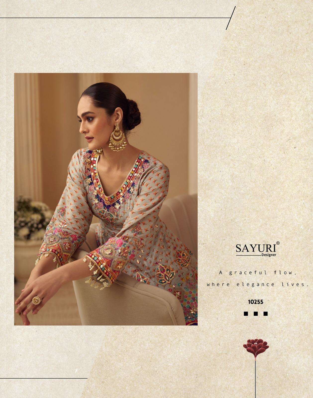 SARTHI BY SAYURI DESIGNER LATEST TRENDY NATURAL CREP PRINTED TOP AND PLAZZO GOTA PATTI 