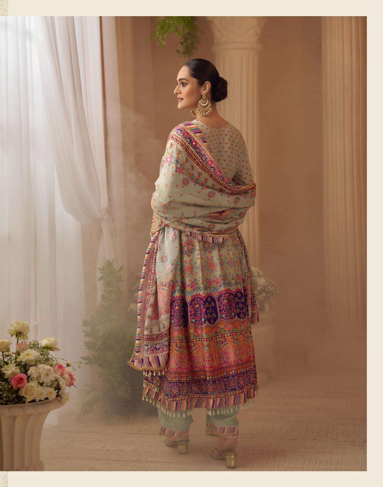 SARTHI BY SAYURI DESIGNER LATEST TRENDY NATURAL CREP PRINTED TOP AND PLAZZO GOTA PATTI 