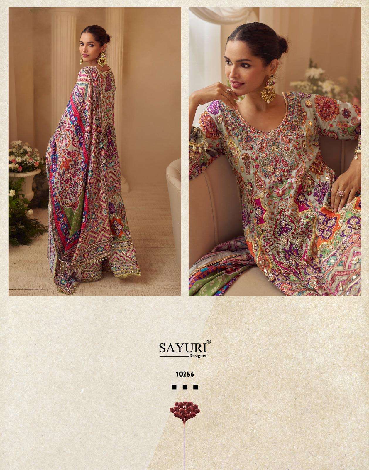 SARTHI BY SAYURI DESIGNER LATEST TRENDY NATURAL CREP PRINTED TOP AND PLAZZO GOTA PATTI 