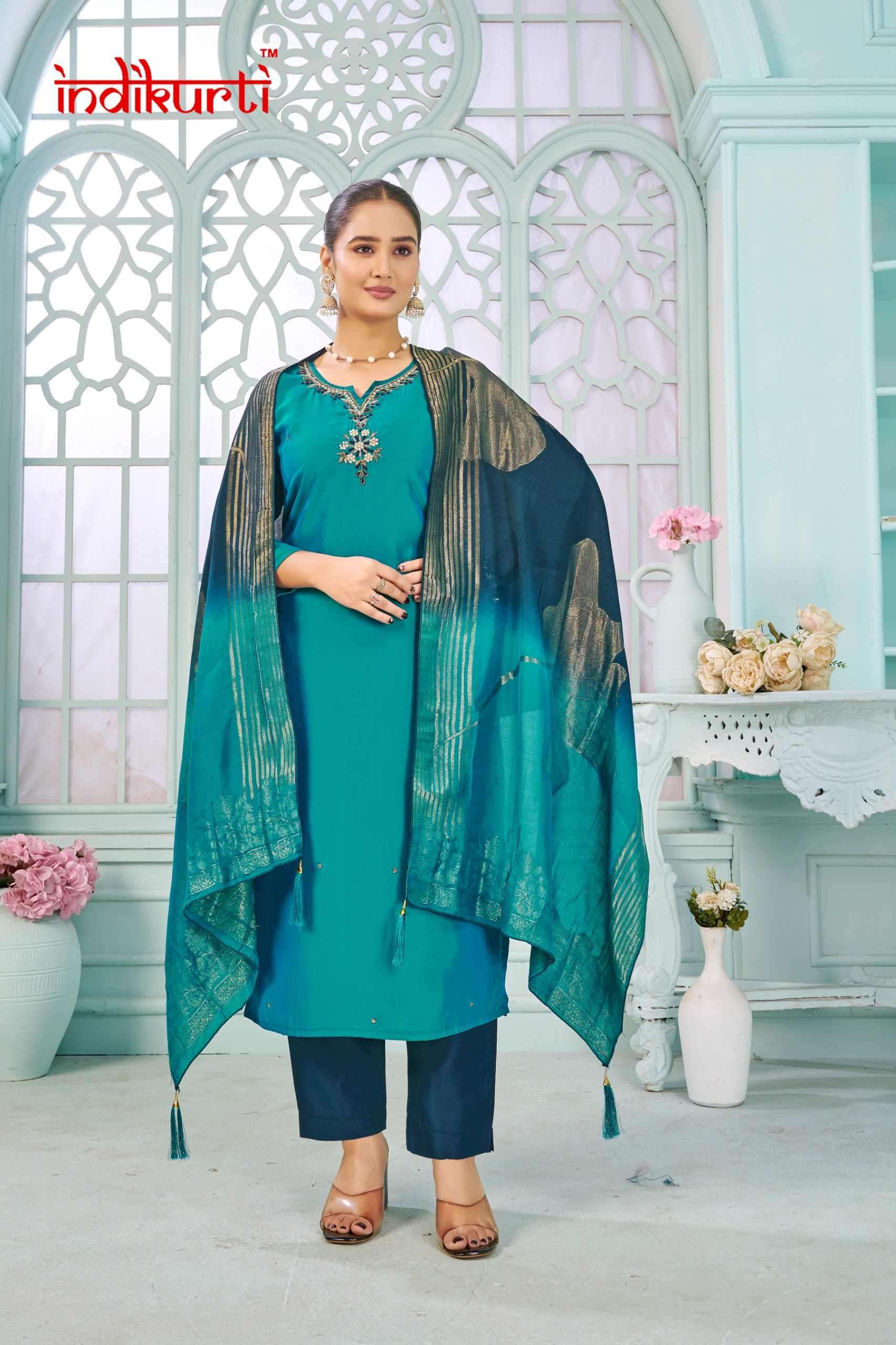 SHIVANI BY INDIKURTI IN HEAVY RANGILA SILK KURTI PANT DUPATTA WITH HANDWORK 