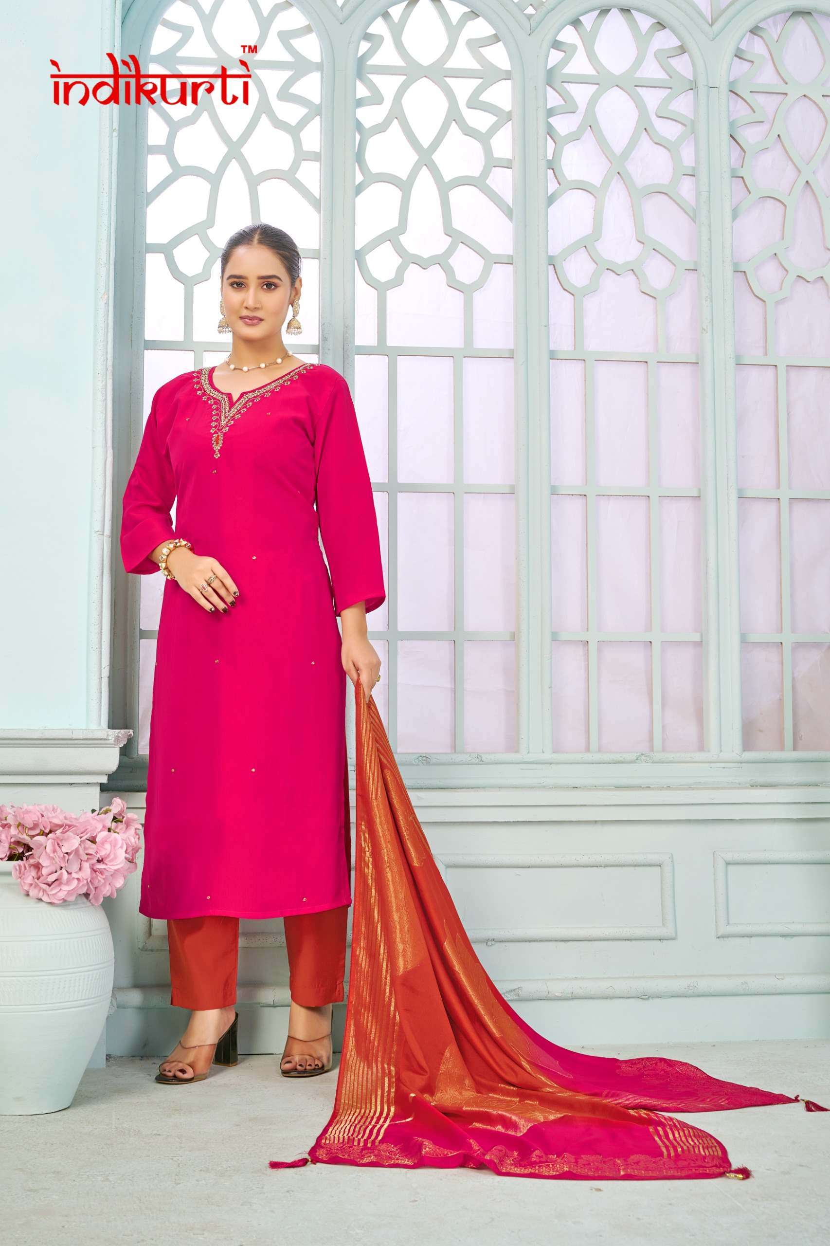 SHIVANI BY INDIKURTI IN HEAVY RANGILA SILK KURTI PANT DUPATTA WITH HANDWORK 