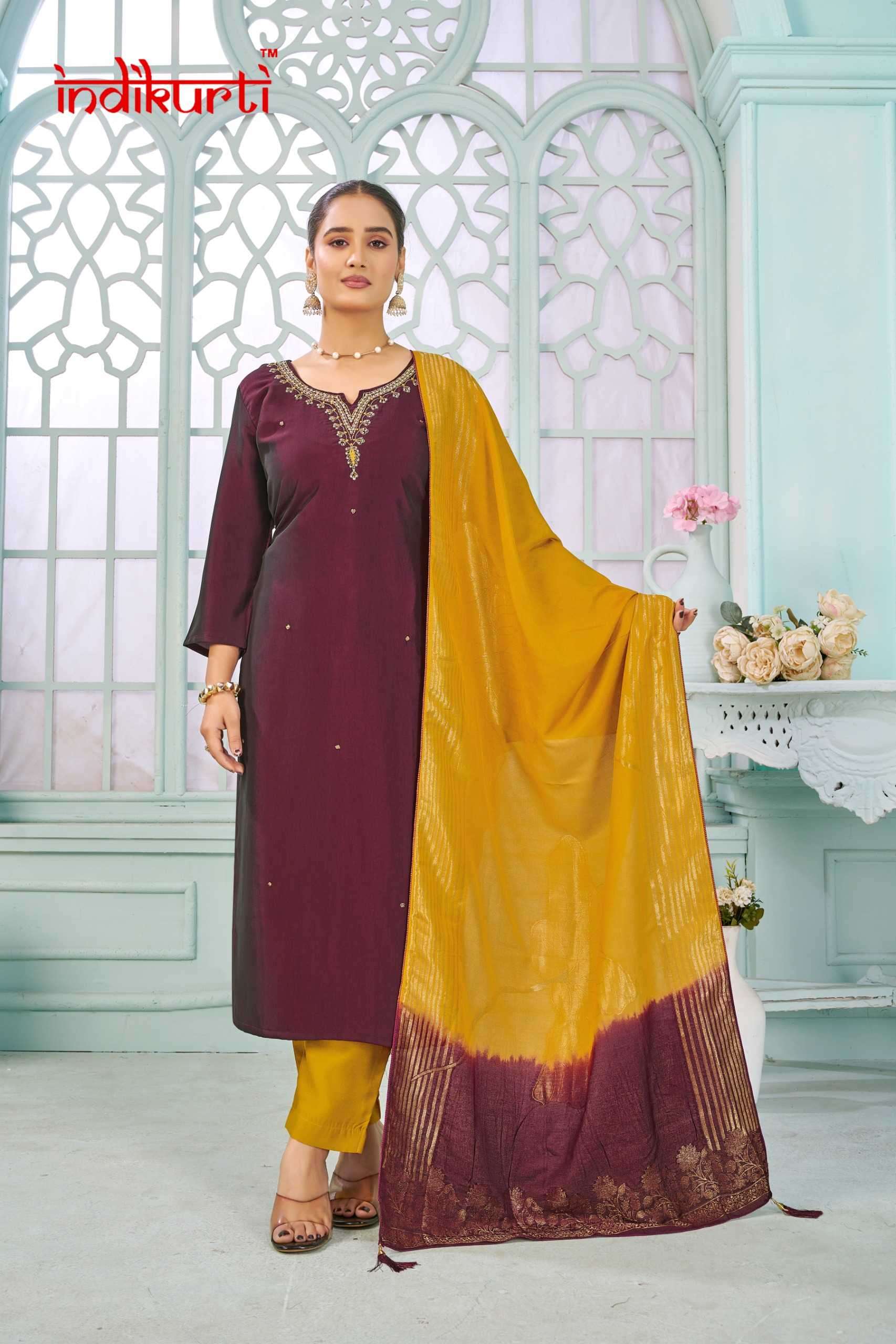 SHIVANI BY INDIKURTI IN HEAVY RANGILA SILK KURTI PANT DUPATTA WITH HANDWORK 