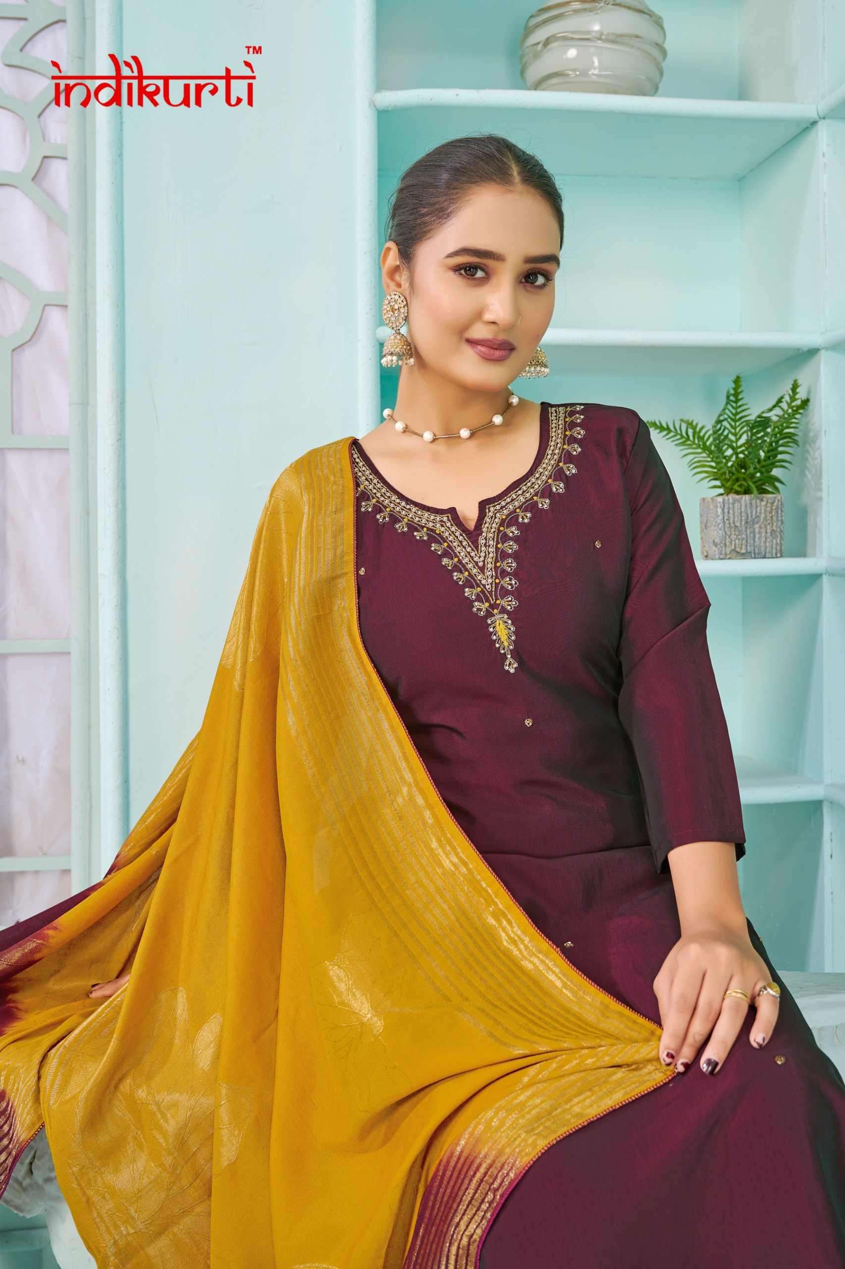 SHIVANI BY INDIKURTI IN HEAVY RANGILA SILK KURTI PANT DUPATTA WITH HANDWORK 