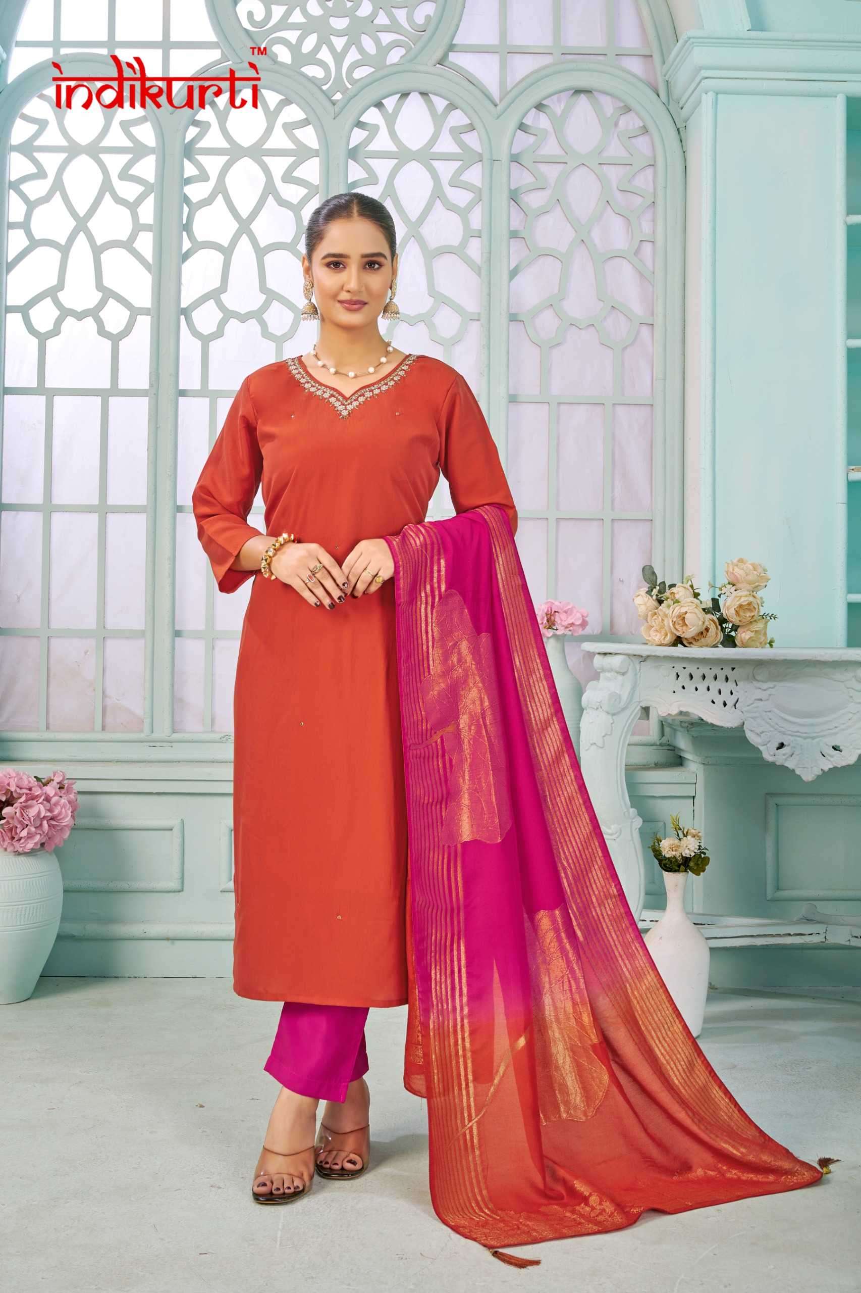 SHIVANI BY INDIKURTI IN HEAVY RANGILA SILK KURTI PANT DUPATTA WITH HANDWORK 