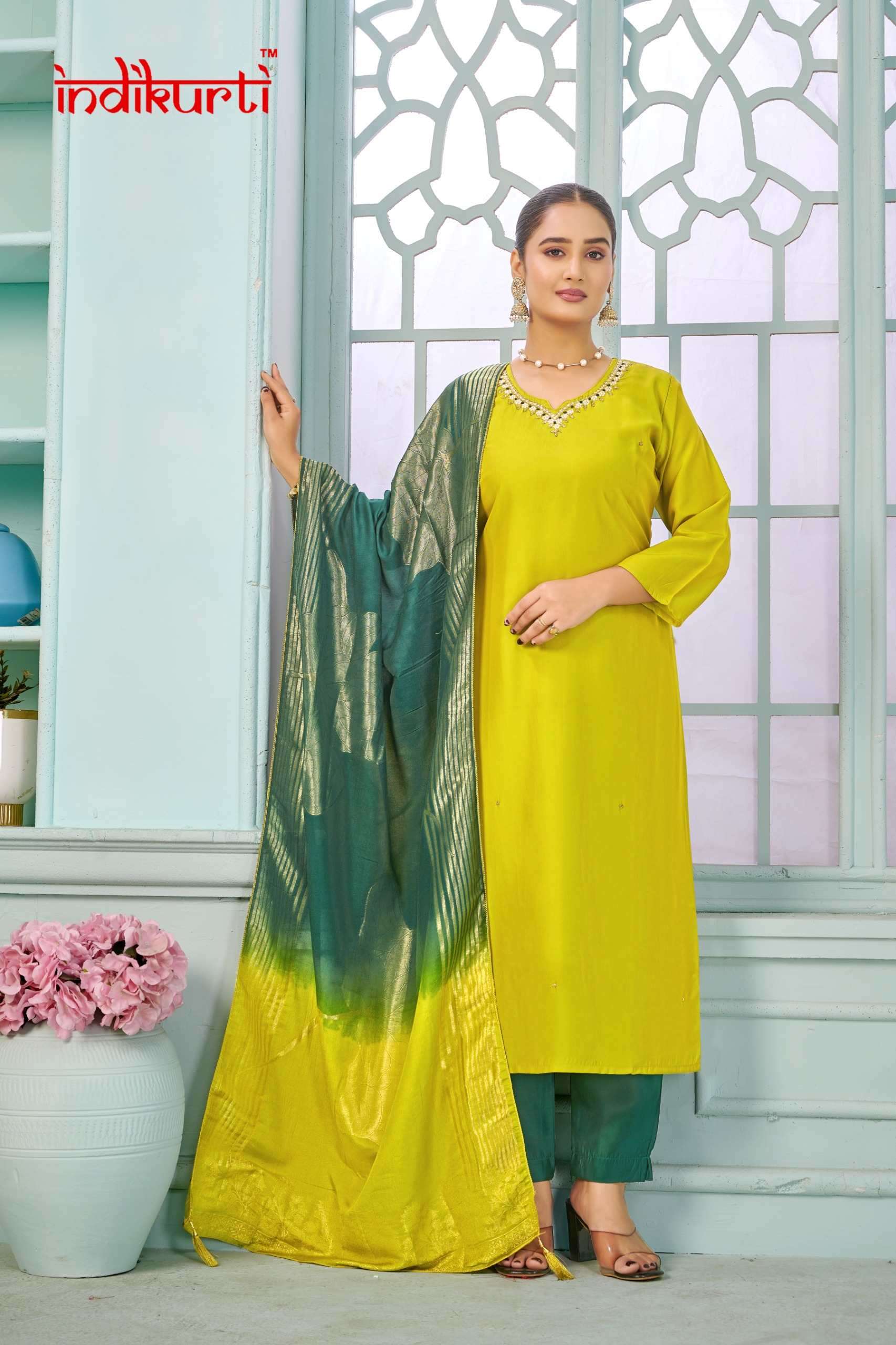 SHIVANI BY INDIKURTI IN HEAVY RANGILA SILK KURTI PANT DUPATTA WITH HANDWORK 