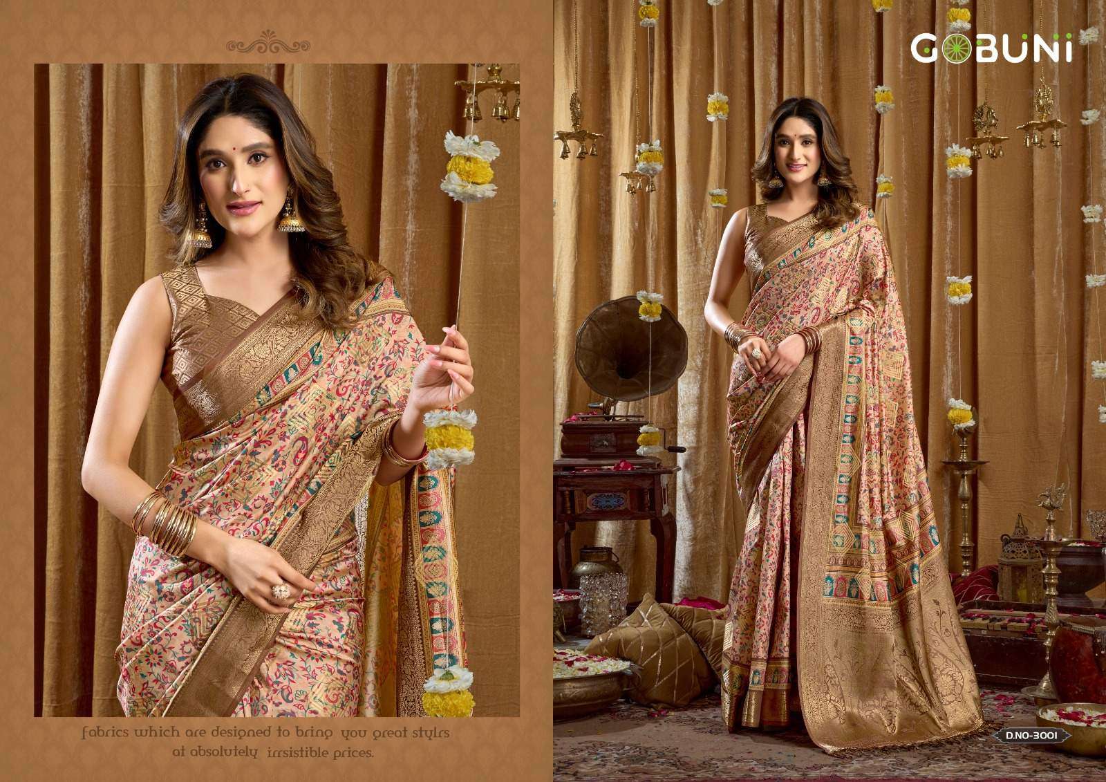 SIMRAN BY GOBUNI IN DIGITAL CLUSTER PRINT WITH BANARASI BORDER & TASSELS 