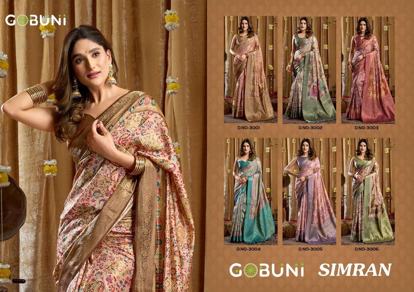 SIMRAN BY GOBUNI IN DIGITAL CLUSTER PRINT WITH BANARASI BORDER & TASSELS 