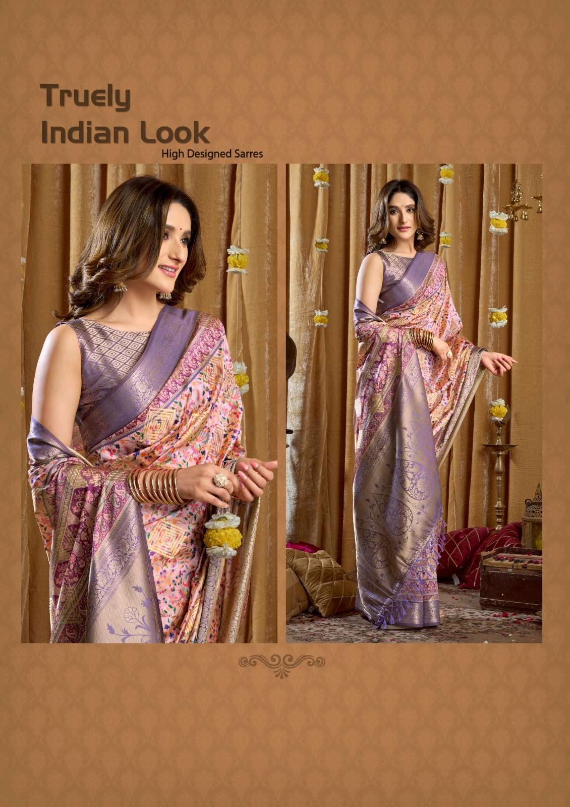 SIMRAN BY GOBUNI IN DIGITAL CLUSTER PRINT WITH BANARASI BORDER & TASSELS 