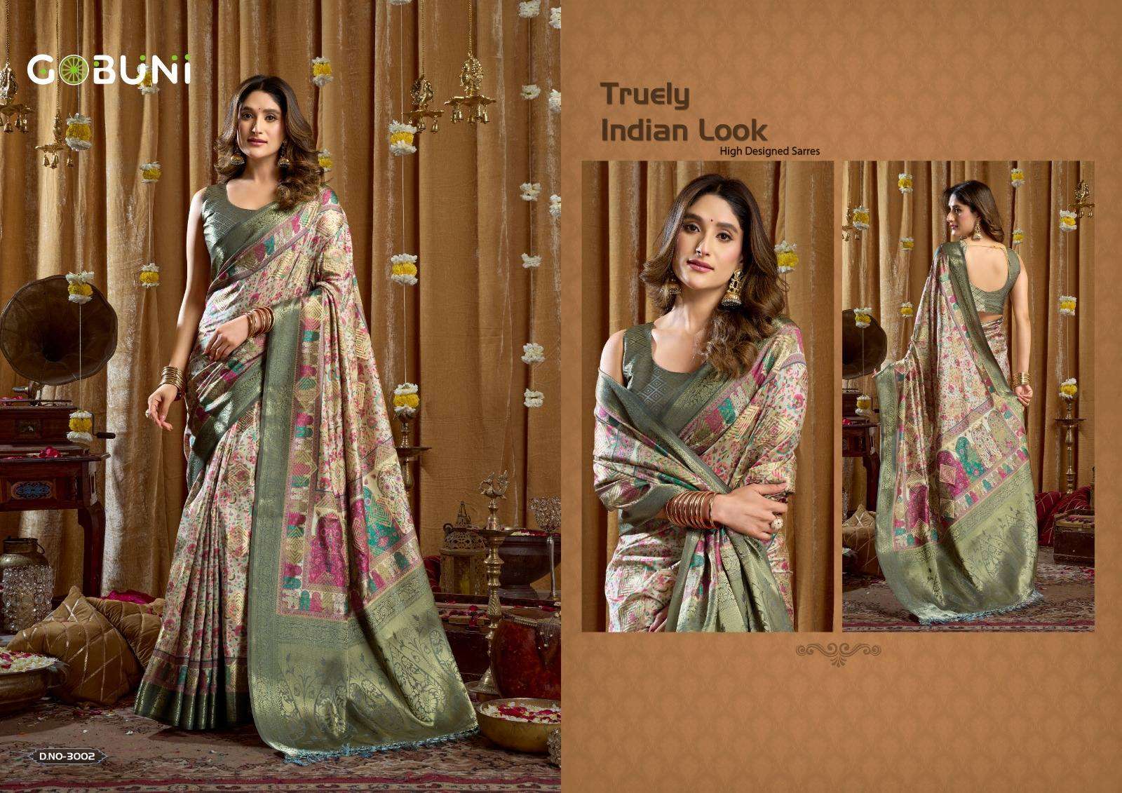 SIMRAN BY GOBUNI IN DIGITAL CLUSTER PRINT WITH BANARASI BORDER & TASSELS 