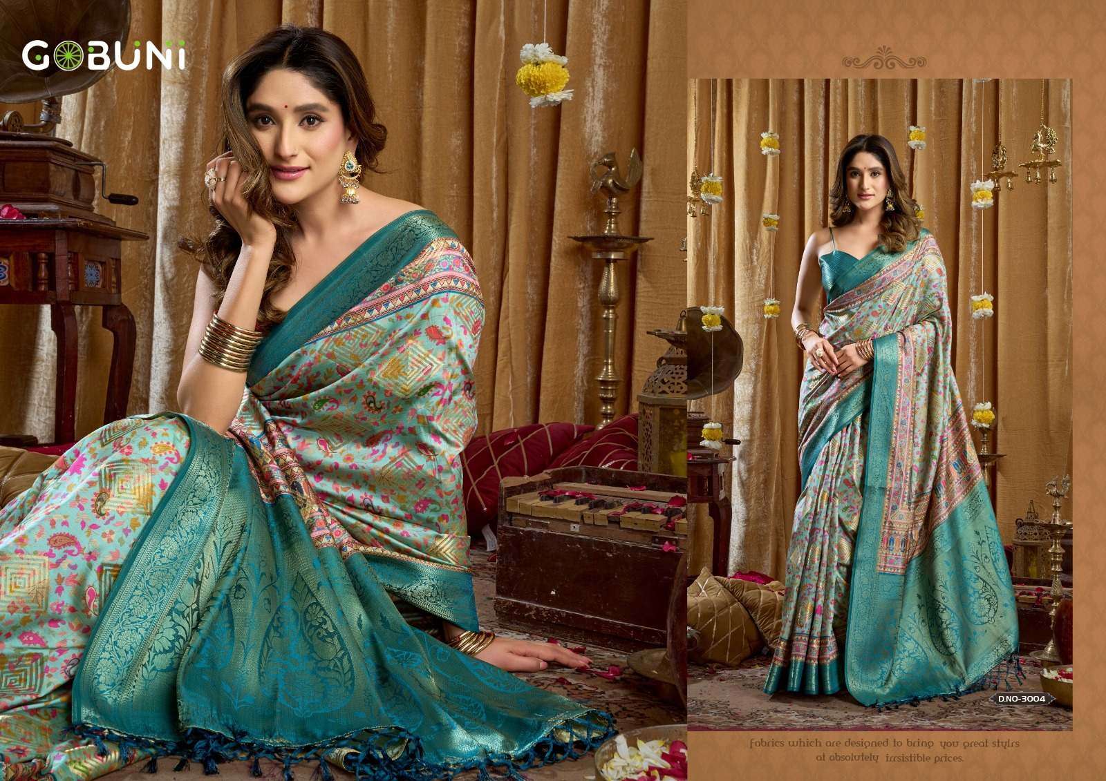 SIMRAN BY GOBUNI IN DIGITAL CLUSTER PRINT WITH BANARASI BORDER & TASSELS 