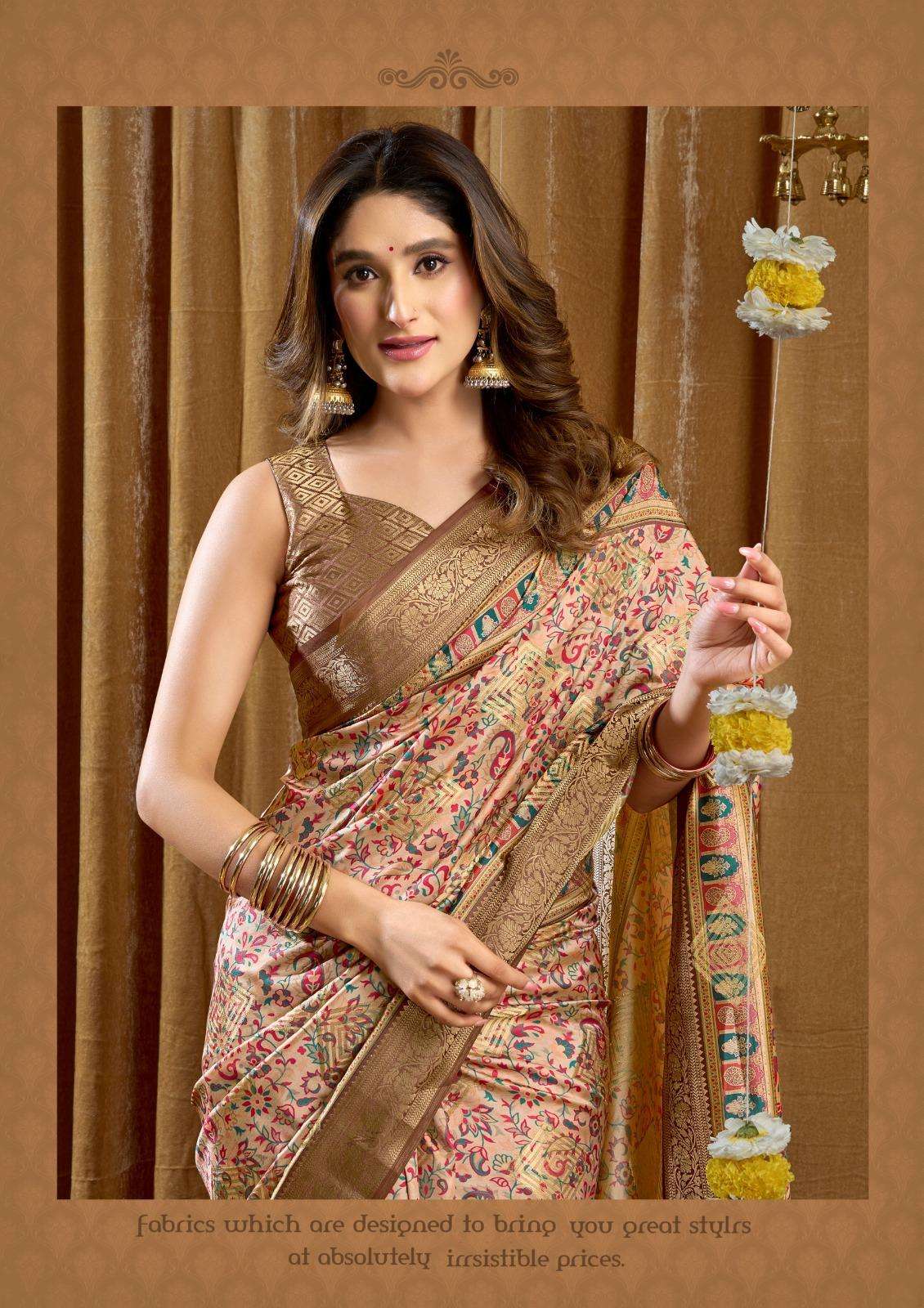 SIMRAN BY GOBUNI IN DIGITAL CLUSTER PRINT WITH BANARASI BORDER & TASSELS 