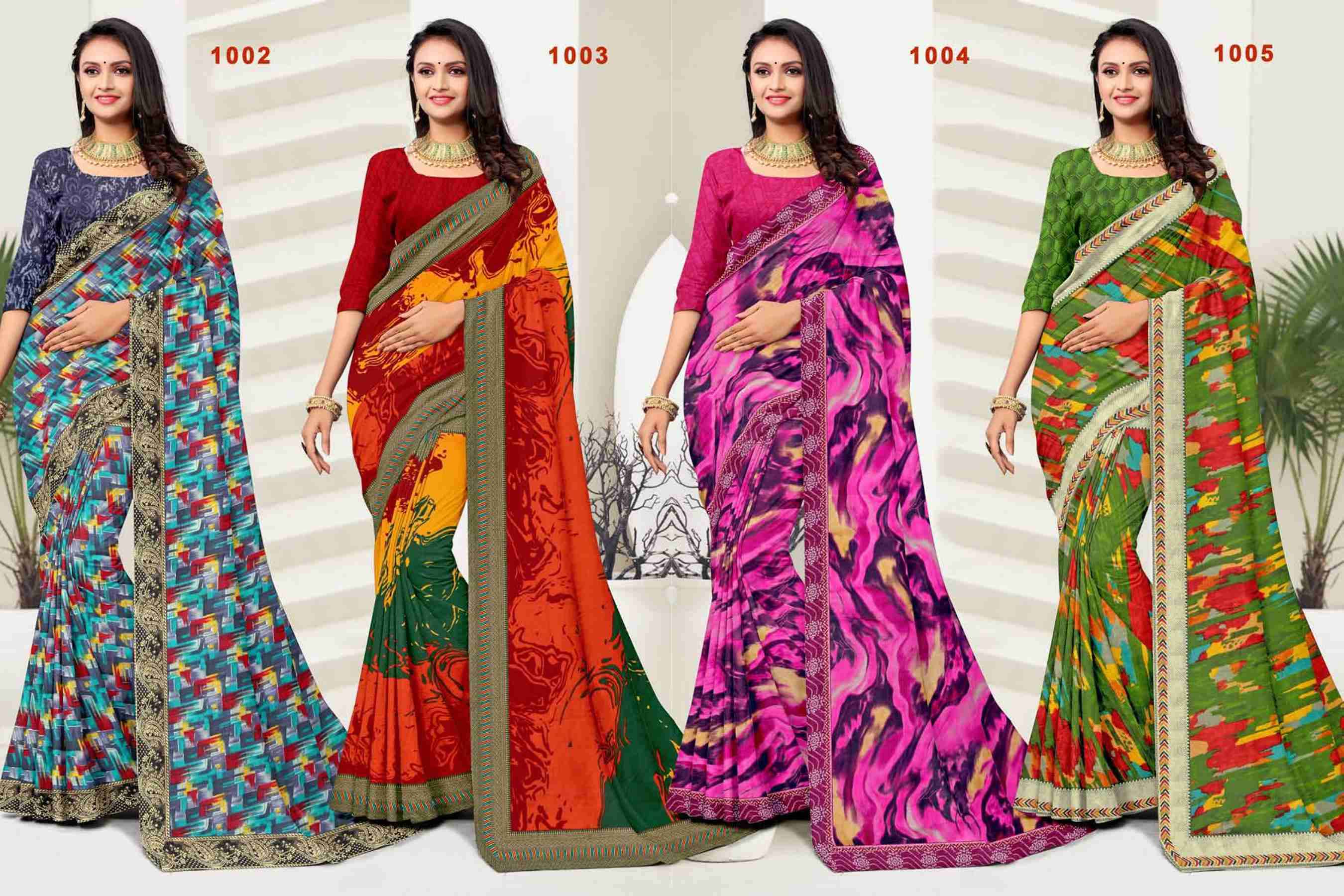 SIYA-18 BY TEXOFAB IN RANIAL GEORGETTE ALL OVER PRINTED SAREE WITH BORDER 
