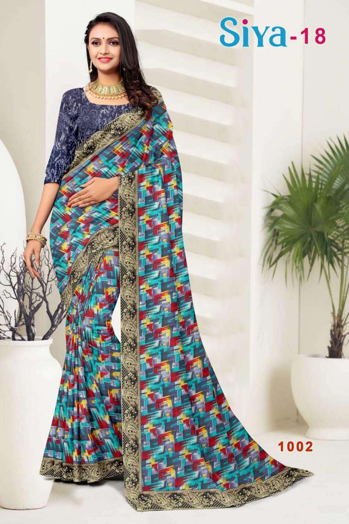 SIYA-18 BY TEXOFAB IN RANIAL GEORGETTE ALL OVER PRINTED SAREE WITH BORDER 