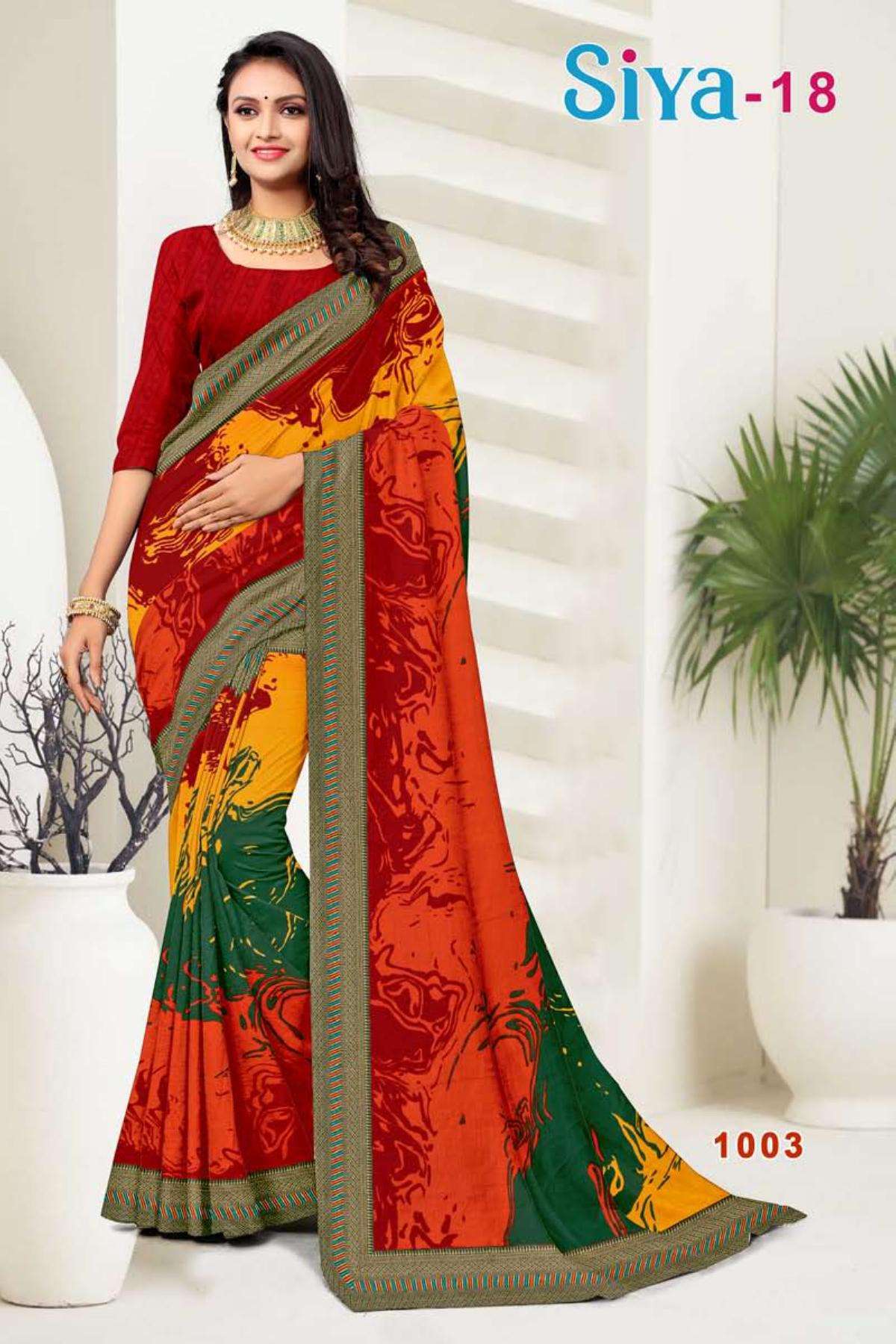 SIYA-18 BY TEXOFAB IN RANIAL GEORGETTE ALL OVER PRINTED SAREE WITH BORDER 