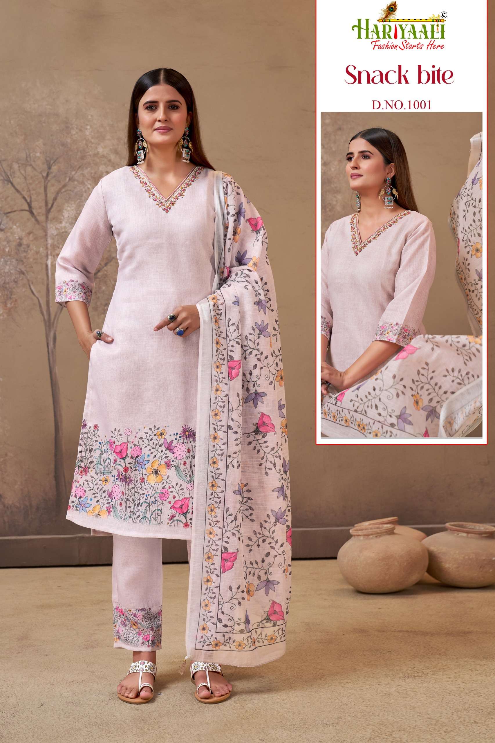 SNACK BITE BY HARIYAALI IN LINEN DIGITAL PRINT WITH HAND WORK AND COTTON INNER