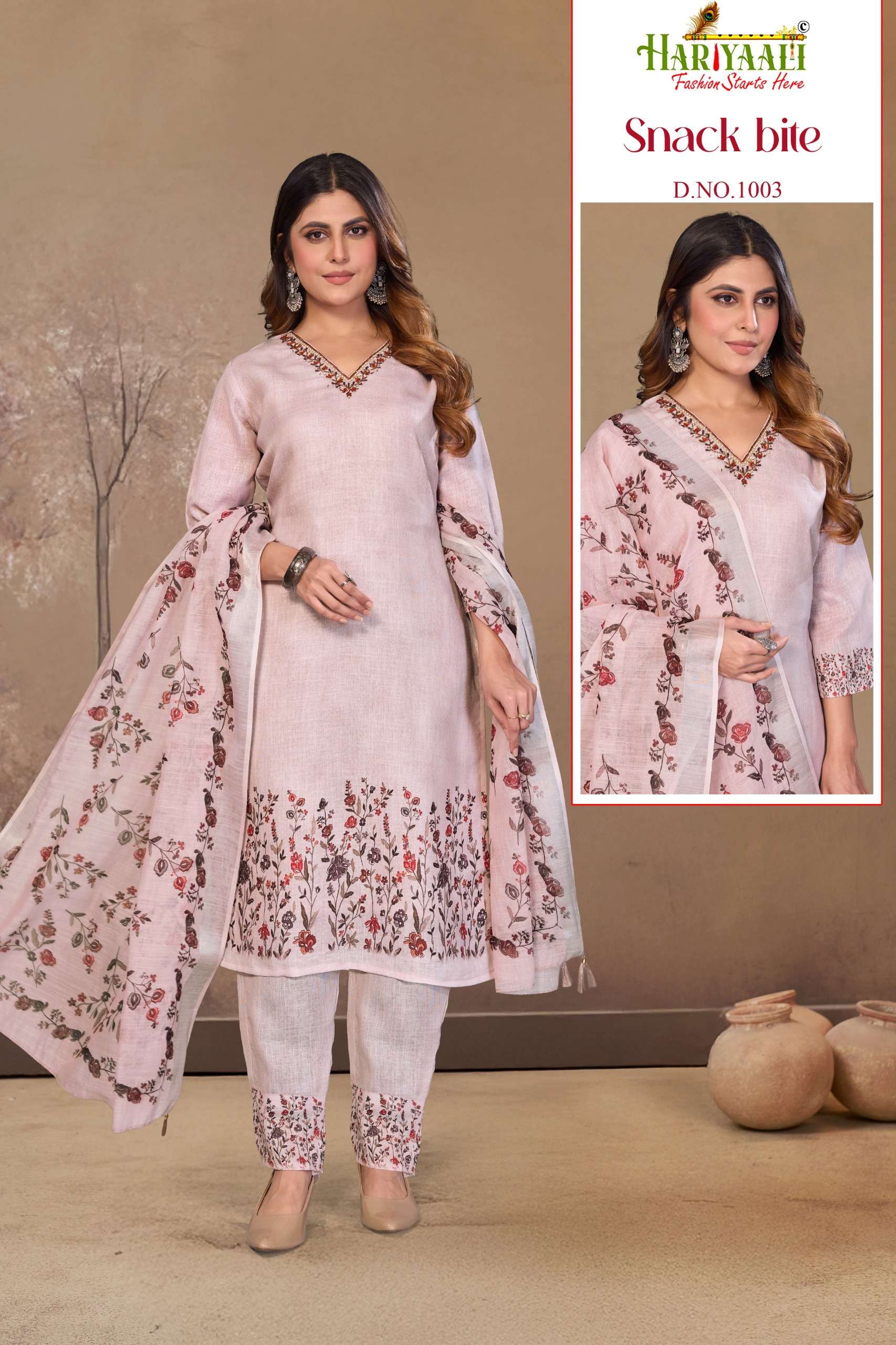 SNACK BITE BY HARIYAALI IN LINEN DIGITAL PRINT WITH HAND WORK AND COTTON INNER