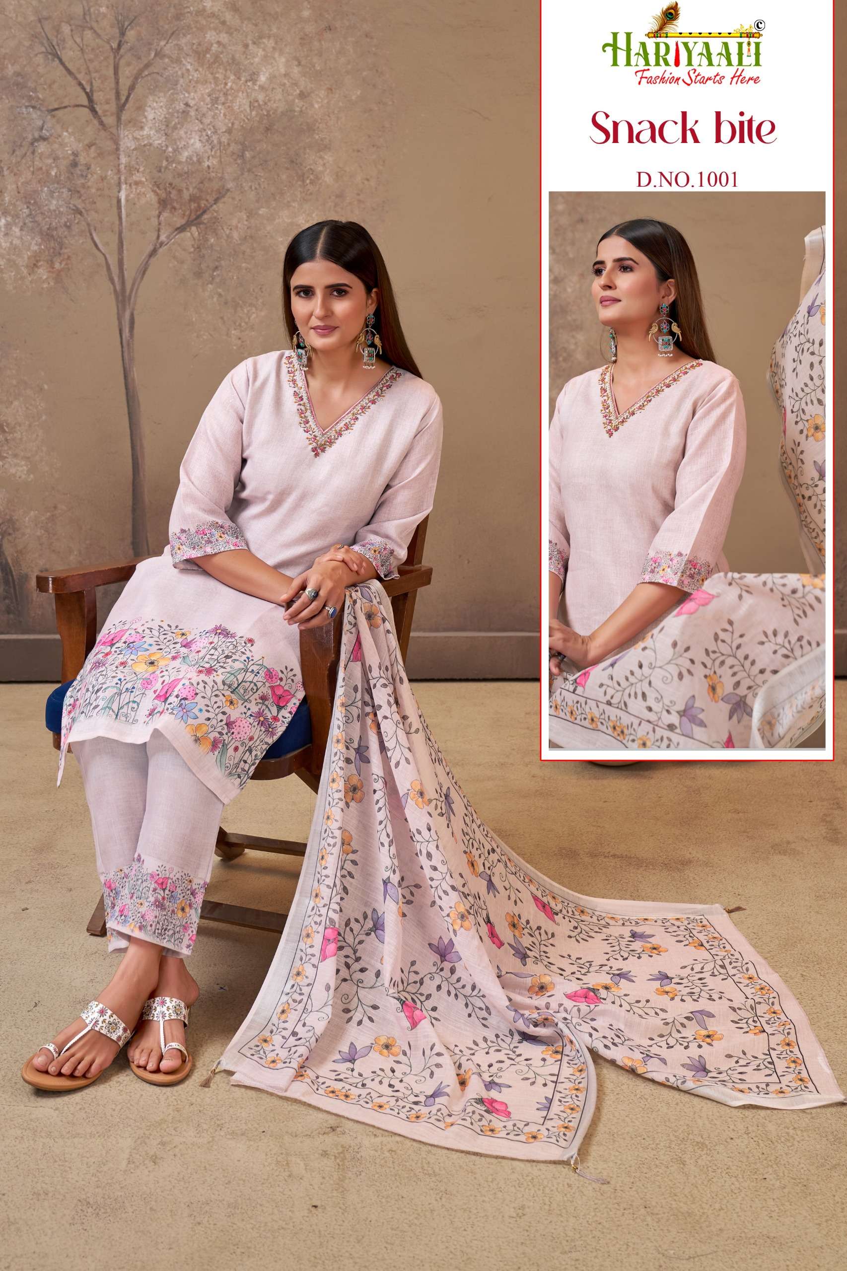 SNACK BITE BY HARIYAALI IN LINEN DIGITAL PRINT WITH HAND WORK AND COTTON INNER