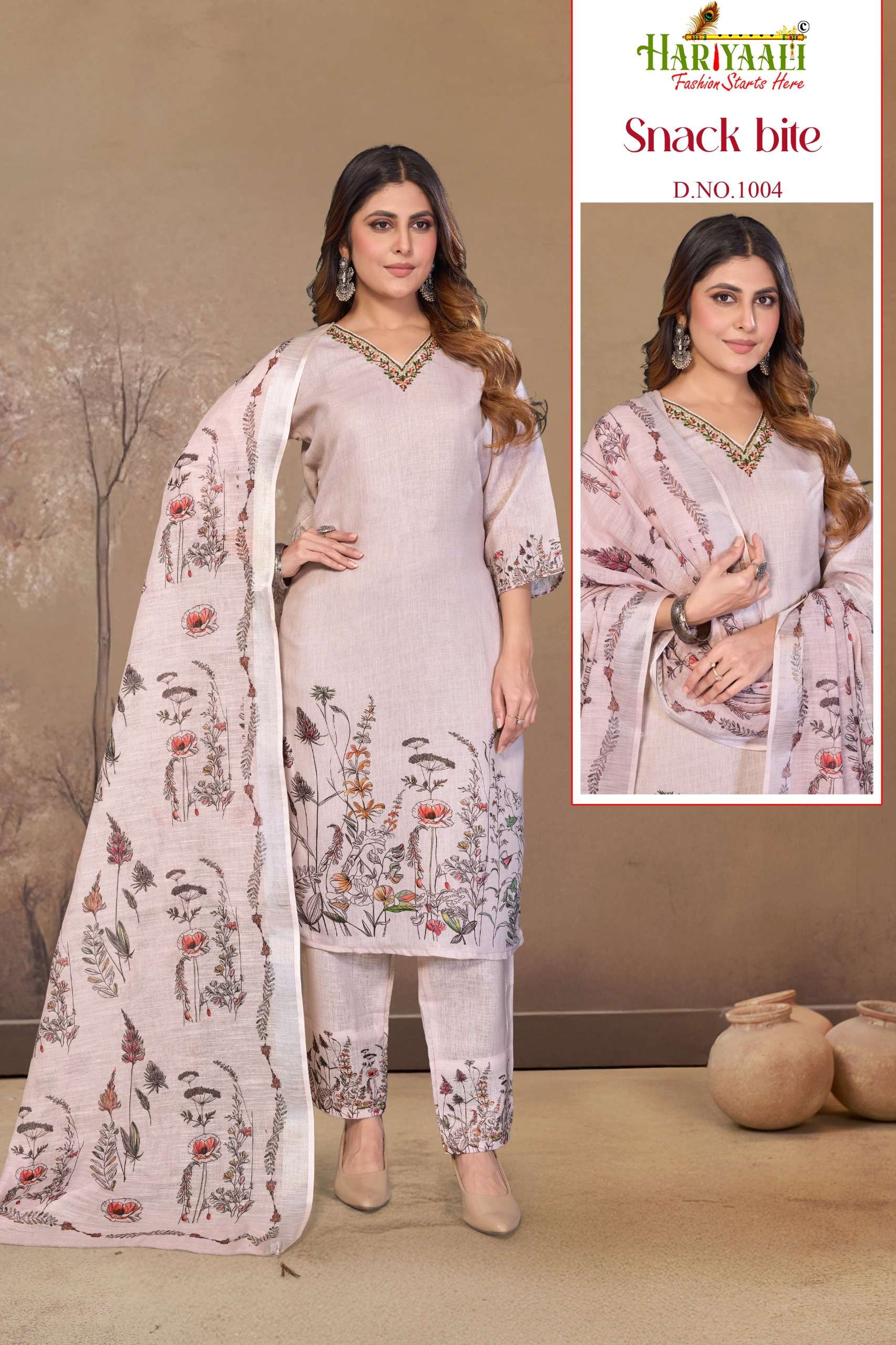 SNACK BITE BY HARIYAALI IN LINEN DIGITAL PRINT WITH HAND WORK AND COTTON INNER