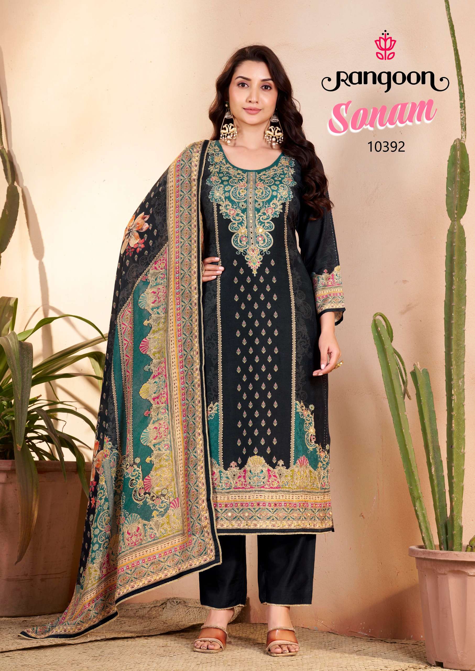 SONAM BY RANGOON IN PURE MUSLIN WITH DIGITAL PRINT AARI & SWAROVSKI DIAMOND WORK 