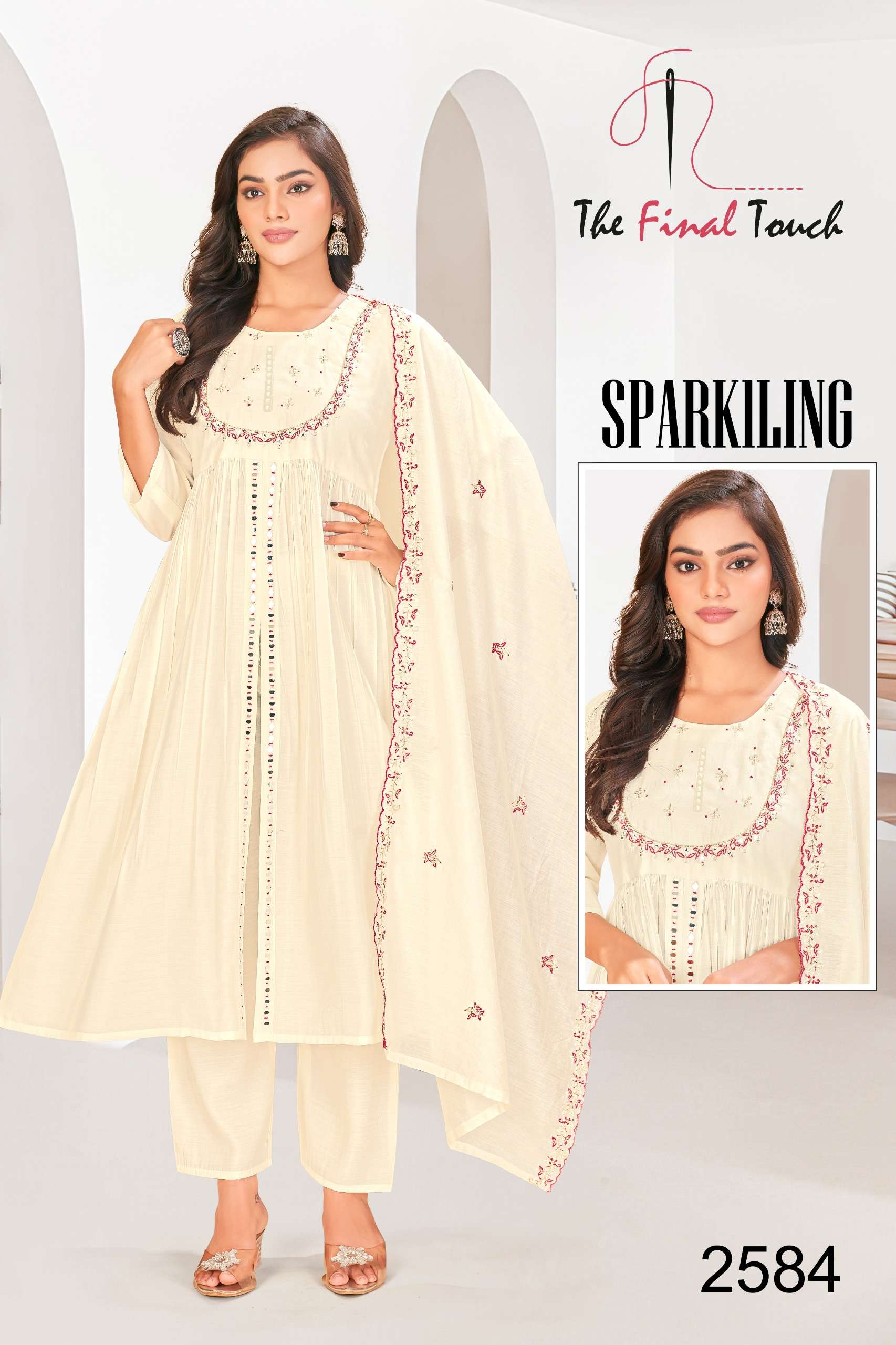 SPARKILING BY THE FINAL TOUCH IN ROMAN SILK WITH HEAVY EMBROIDERY AND HANDWORK