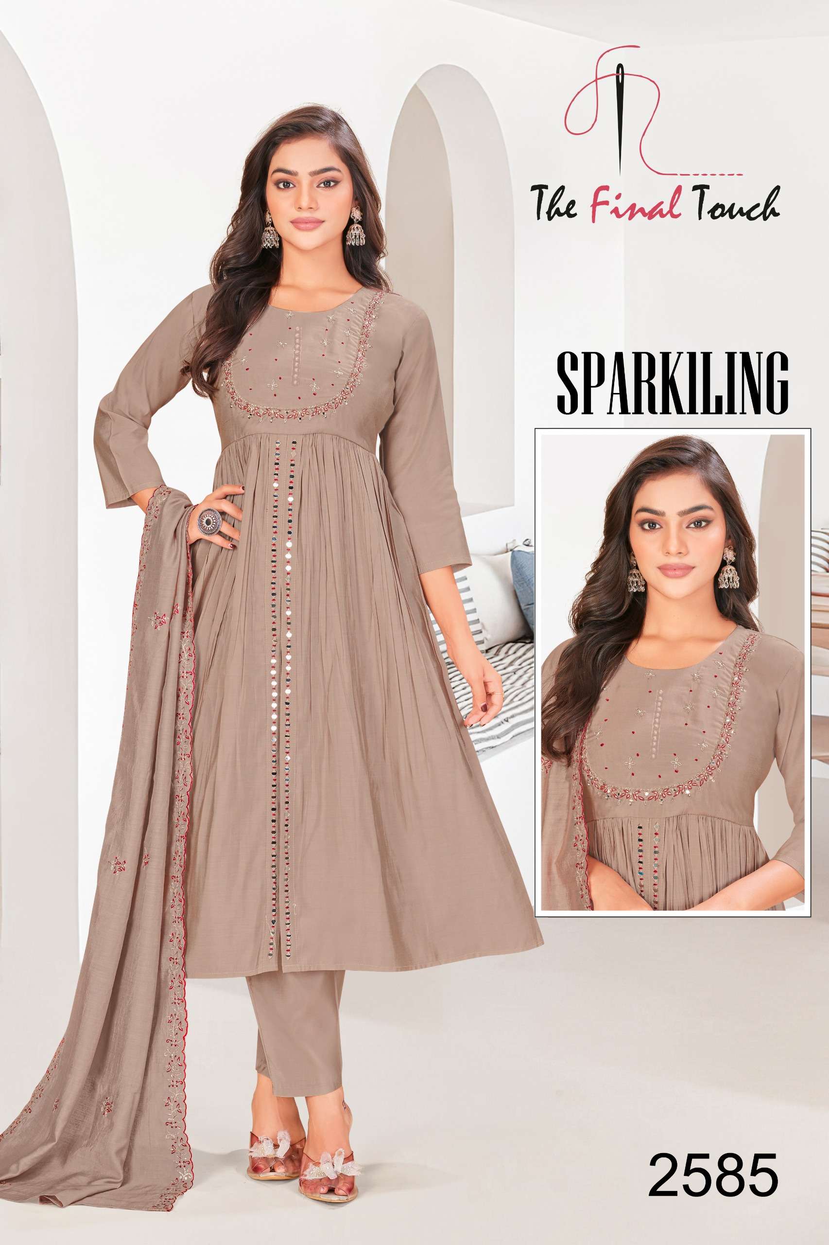 SPARKILING BY THE FINAL TOUCH IN ROMAN SILK WITH HEAVY EMBROIDERY AND HANDWORK