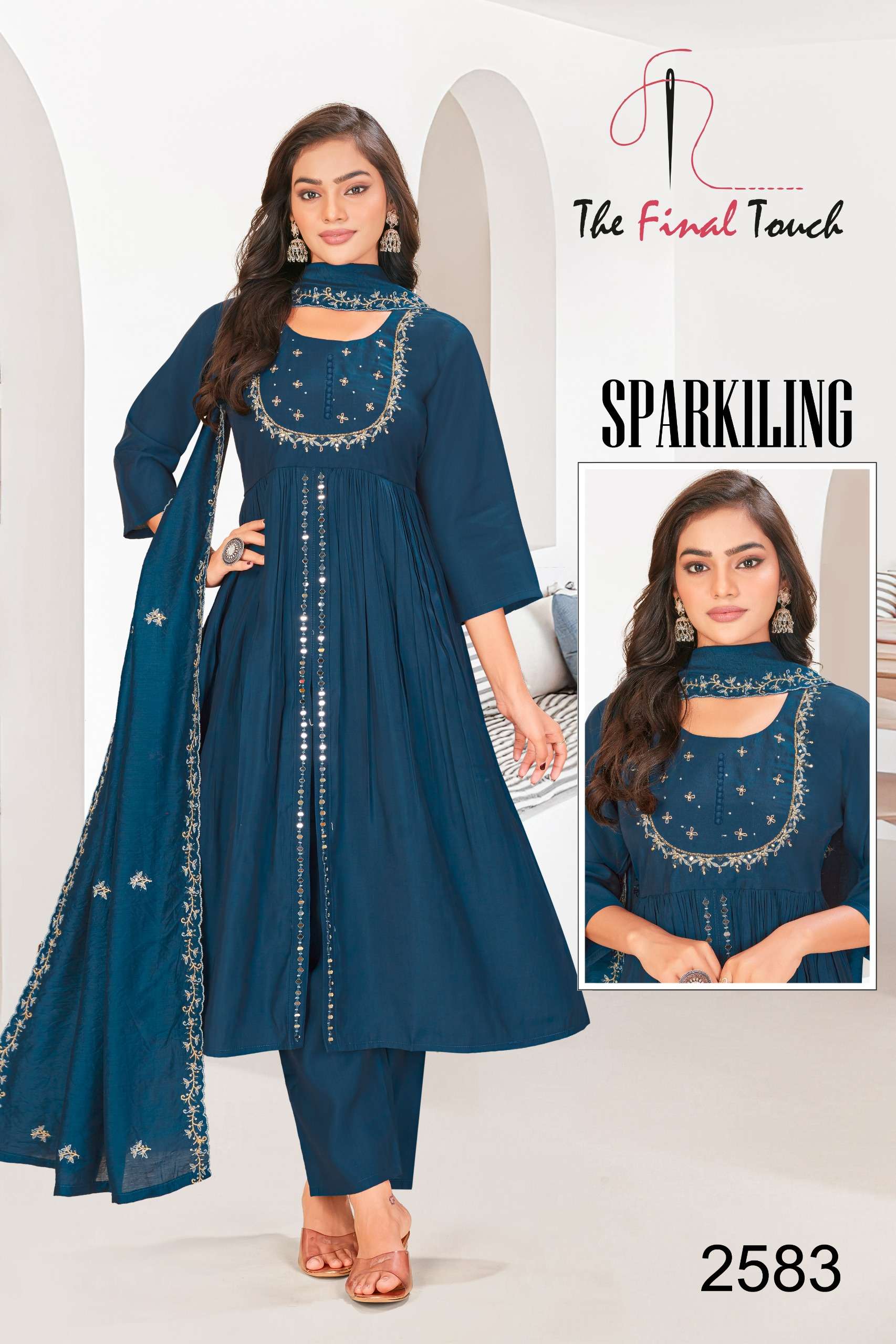 SPARKILING BY THE FINAL TOUCH IN ROMAN SILK WITH HEAVY EMBROIDERY AND HANDWORK