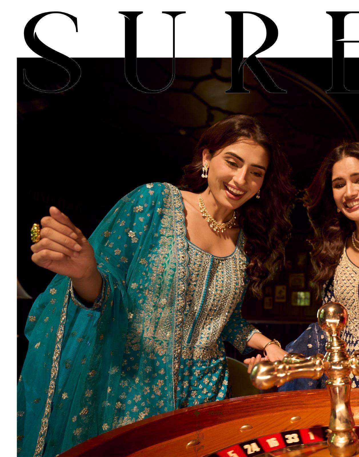 SUREENA BY SAYURI DESIGNE IN REAL GEROGETTE HEAVY FESTIVE LOOK EMBROIDERED MIRROR WORK 