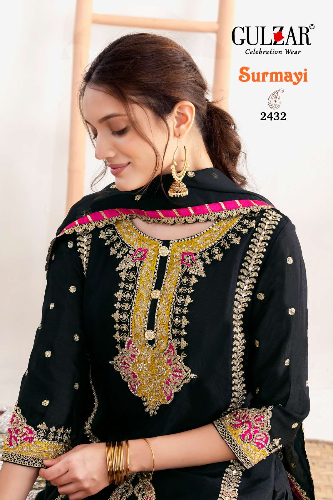 SURMAYI BY GULZAR IN PREMIUM CHINON FABRIC TOP PANT WITH EMBROIDERY & HANDWORK 