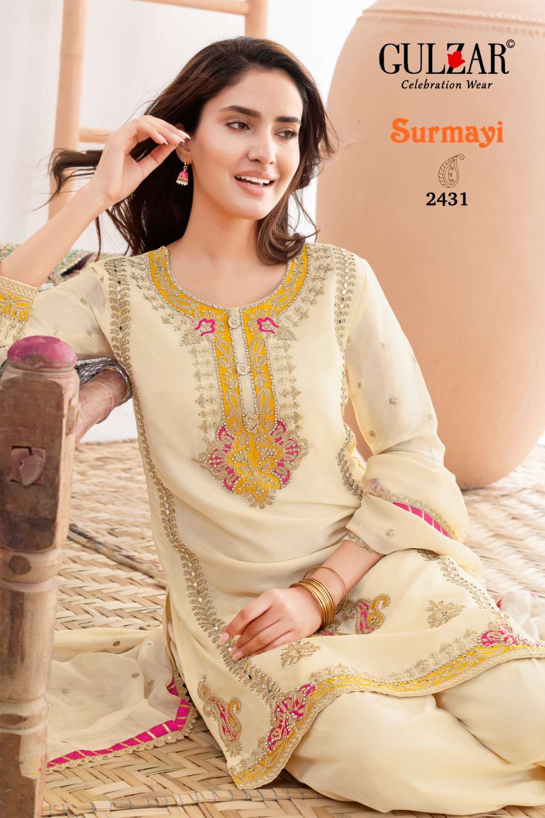 SURMAYI BY GULZAR IN PREMIUM CHINON FABRIC TOP PANT WITH EMBROIDERY & HANDWORK 