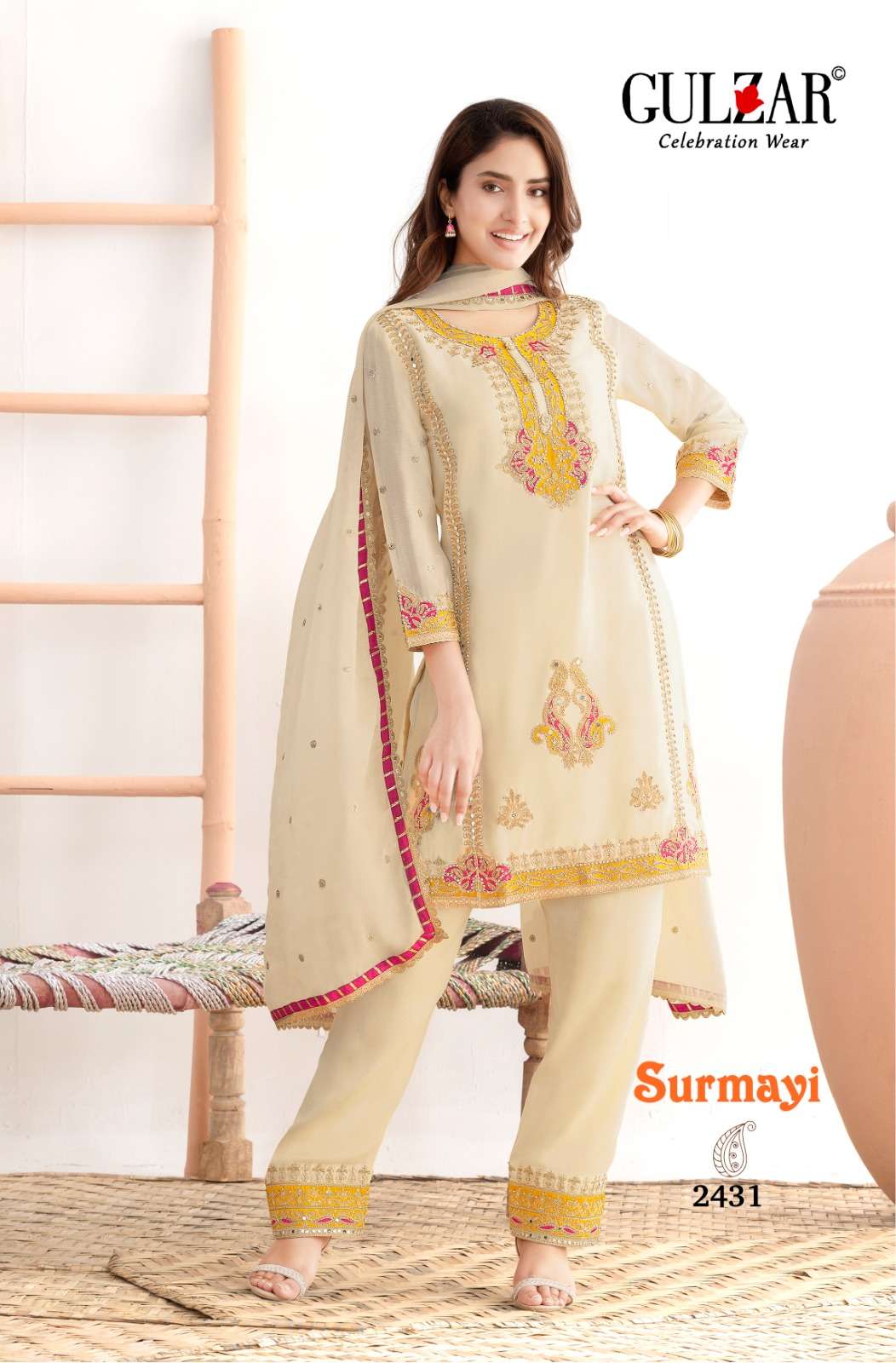 SURMAYI BY GULZAR IN PREMIUM CHINON FABRIC TOP PANT WITH EMBROIDERY & HANDWORK 
