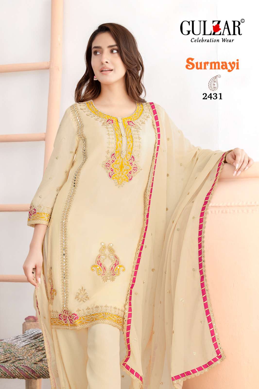 SURMAYI BY GULZAR IN PREMIUM CHINON FABRIC TOP PANT WITH EMBROIDERY & HANDWORK 